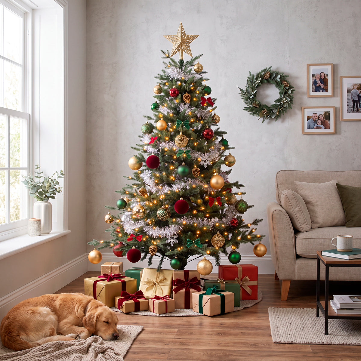 Pre-Lit 6ft Hinged Christmas Tree with Warm White LED Lights & PE/PVC Tips - DH81