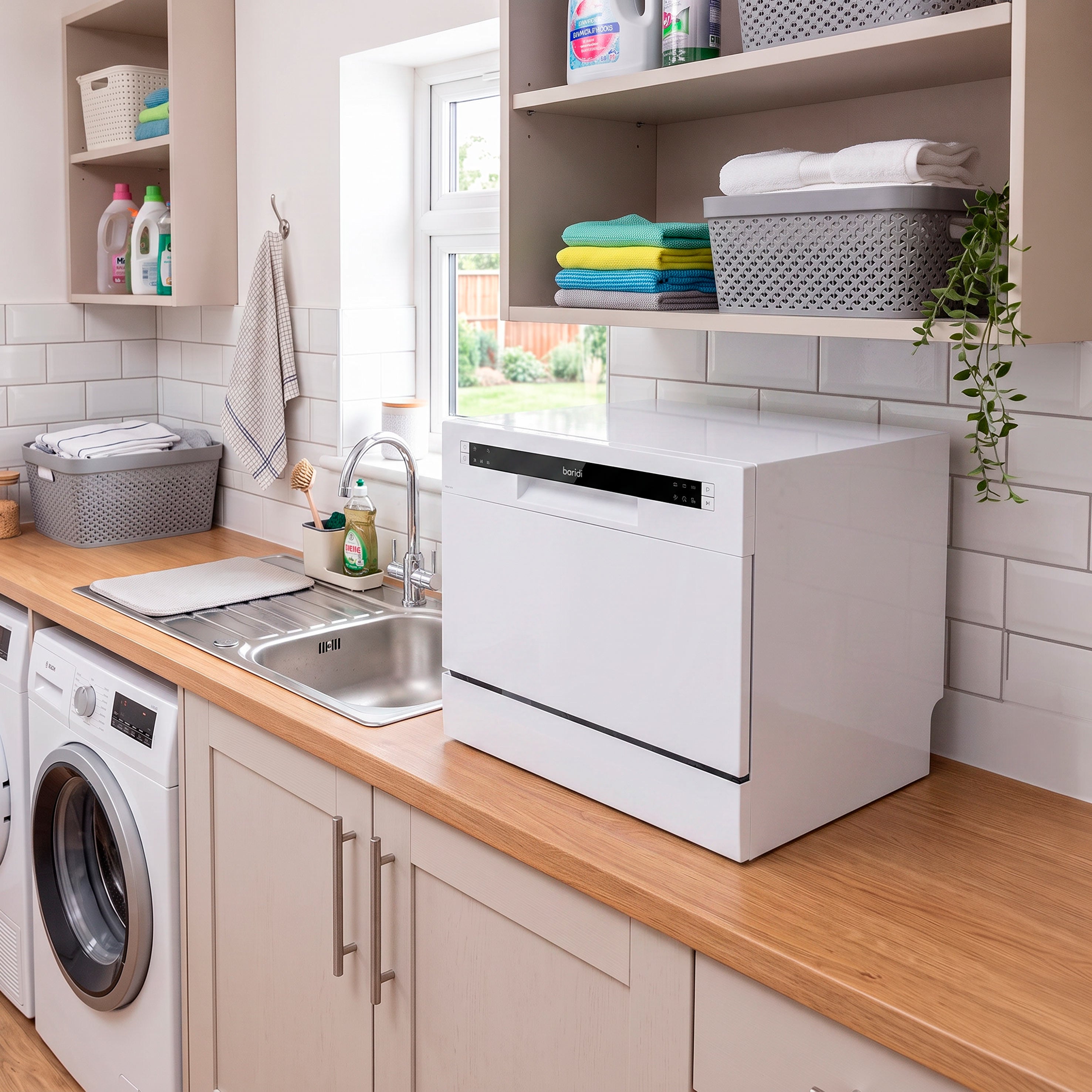 Baridi Compact Tabletop Dishwasher 6 Place Settings, 6 Programmes, Low Noise, 6.5L - White - DH83