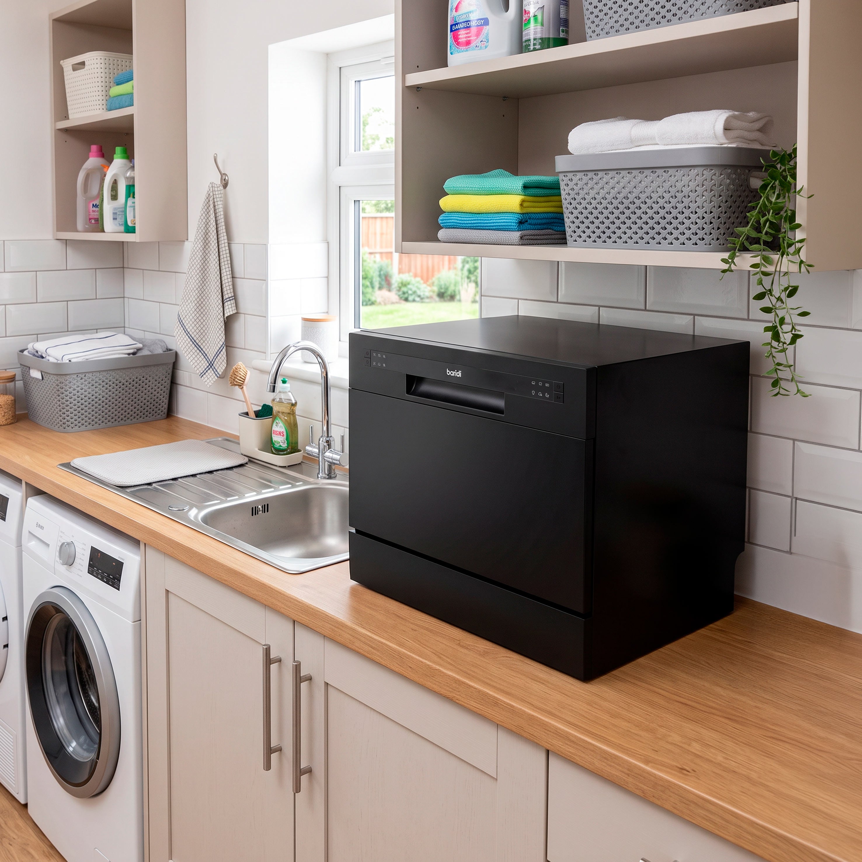 Baridi Compact Tabletop Dishwasher 6 Place Settings, 6 Programmes, Low Noise, 6.5L - Black - DH85