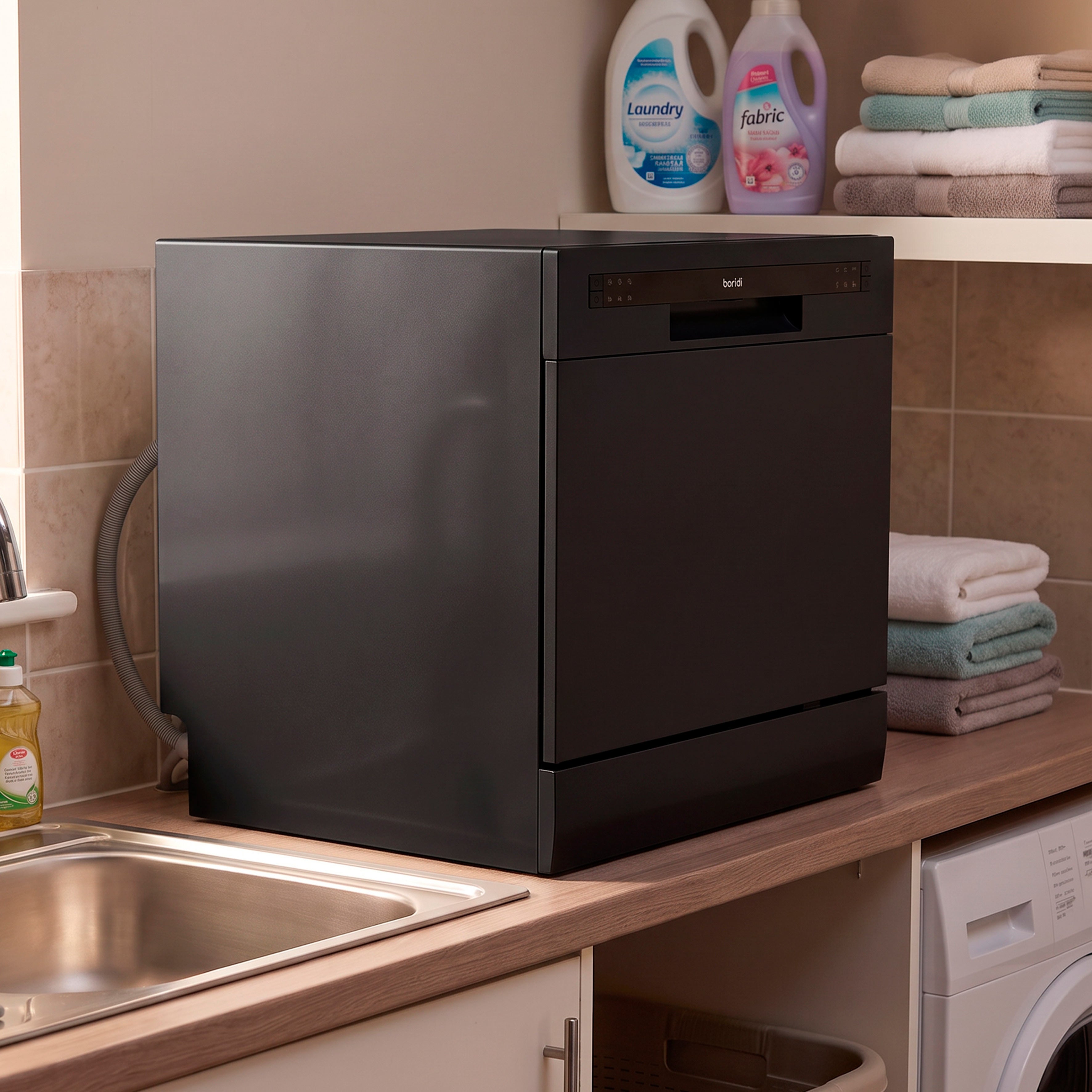 Baridi Compact Tabletop Dishwasher 8 Place Settings, 6 Programmes, Low Noise, 8L - Black - DH88