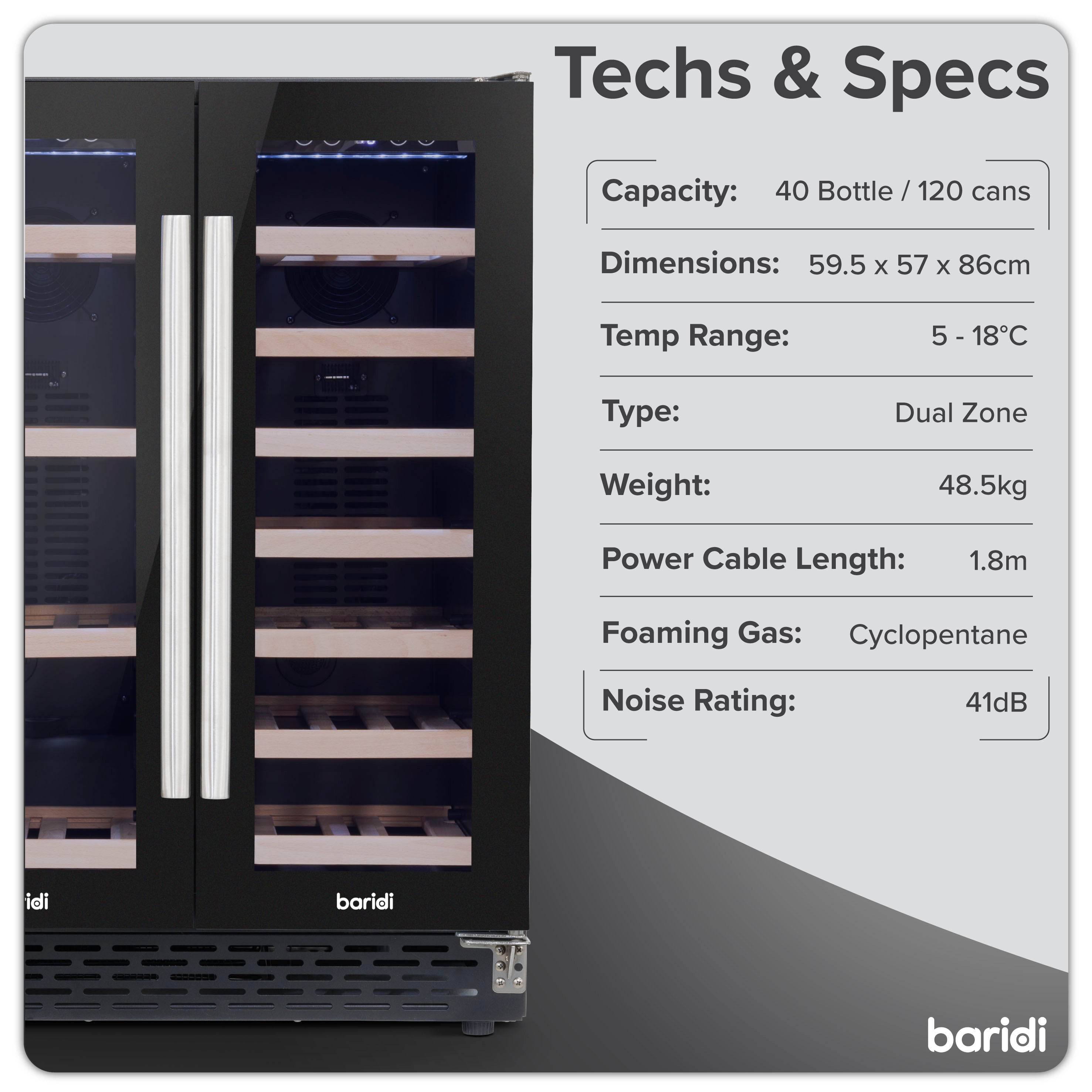 Baridi DH96 Wine Fridges Action shot - infographic - tech - specs