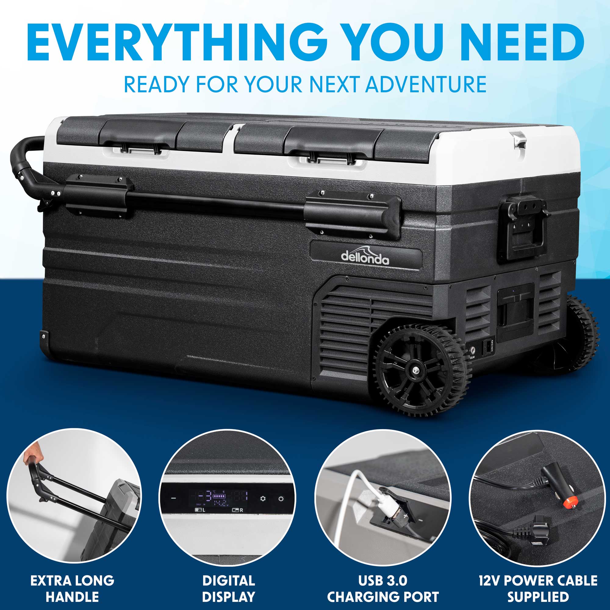 Portable Fridge Freezer/Cool Box 95L with 11.1V Battery, 230V Adaptor & 110W Solar Panel - DL175