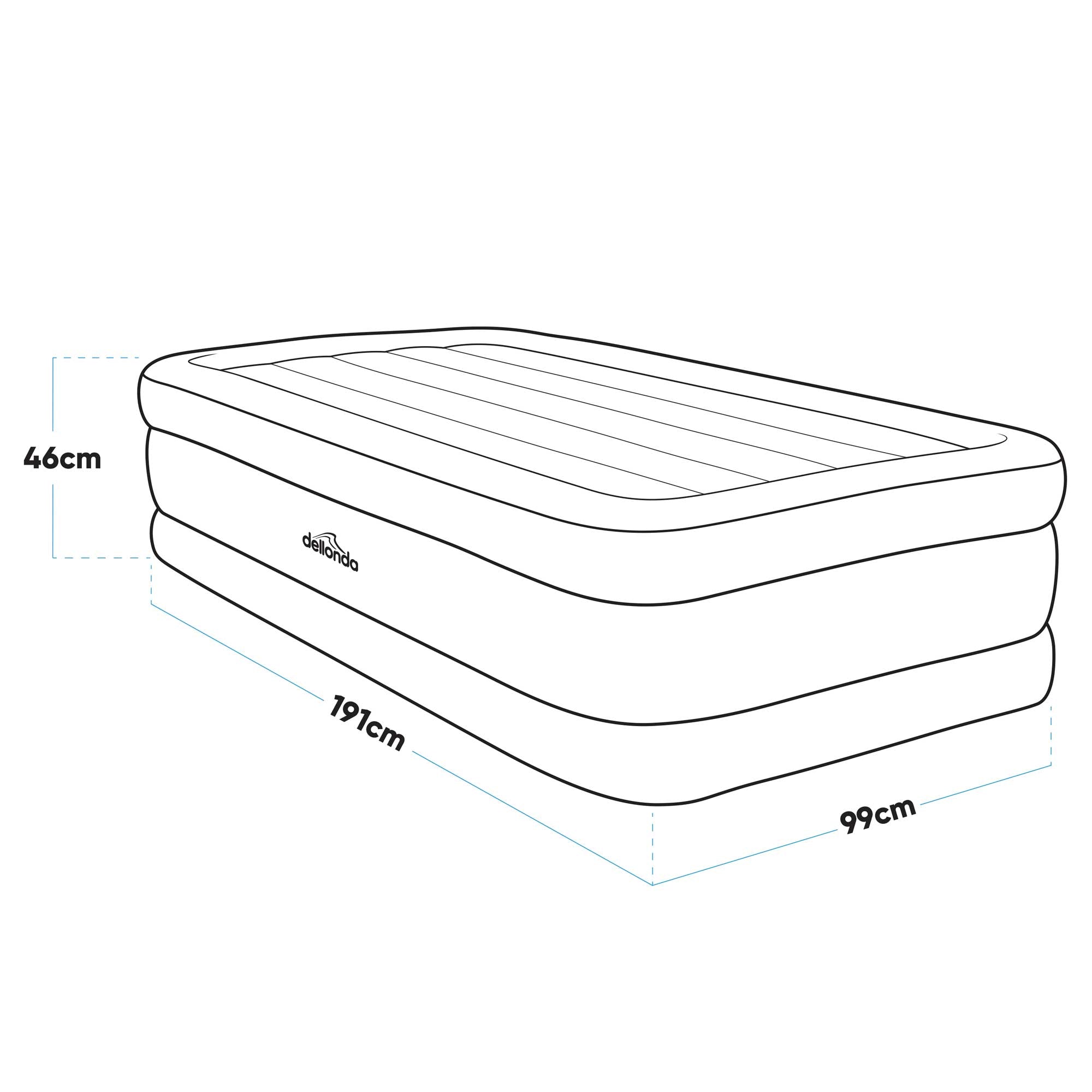 Dellonda DL146 Air Beds Action shot - dimension diagram