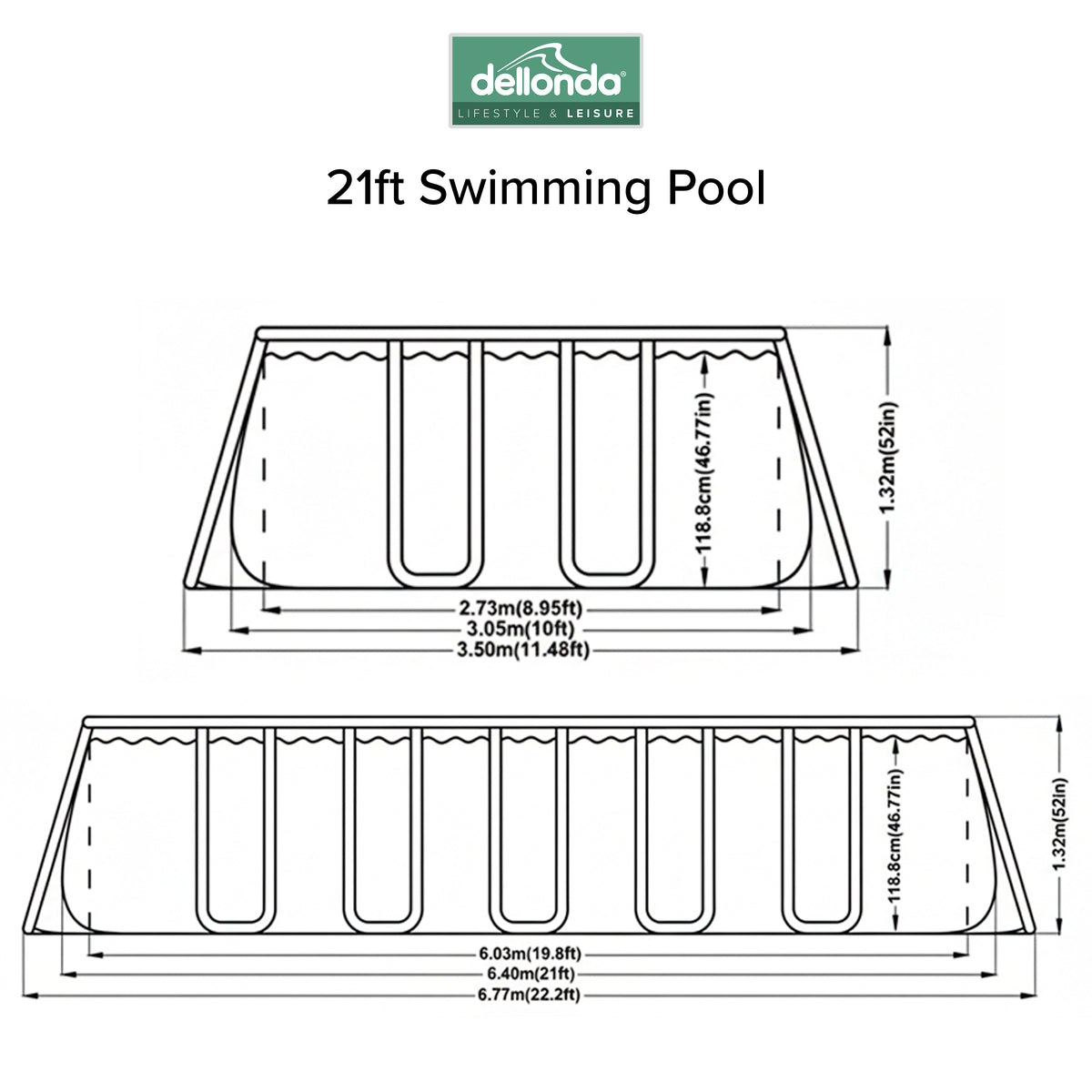 21ft Deluxe Rectangular Steel Frame Swimming Pool with Step Ladder & Filter Pump - DL150