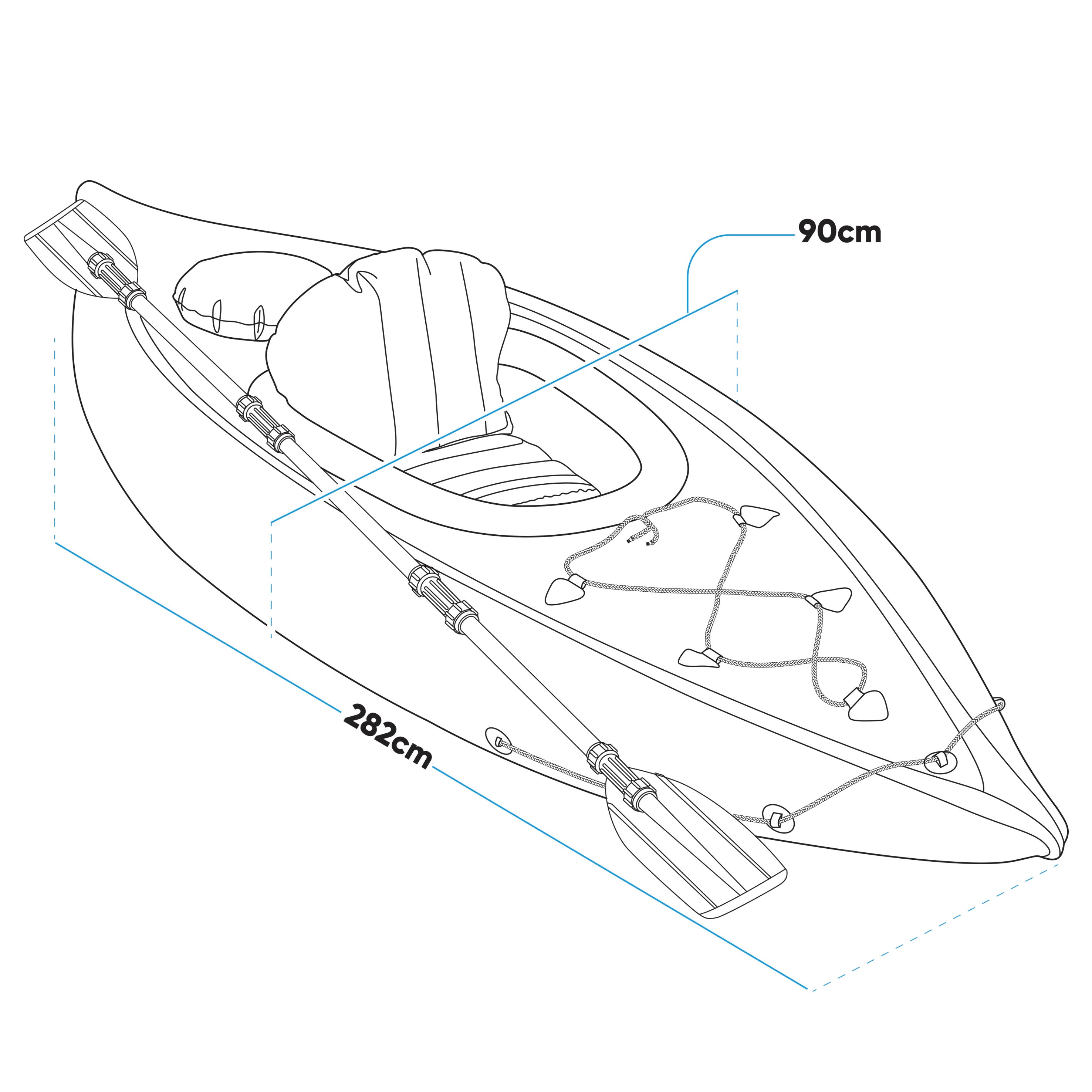 Dellonda DL154 Kayak Action shot - dimension diagram