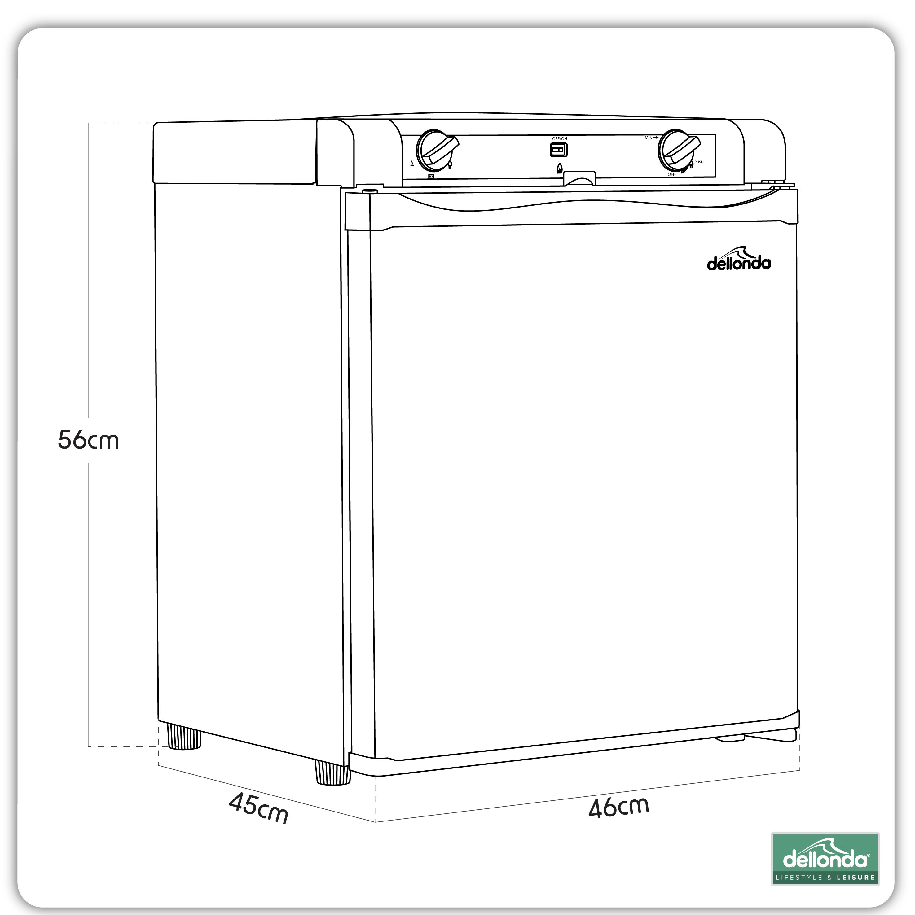 Dellonda DL158 Fridge Action shot - dimension diagram