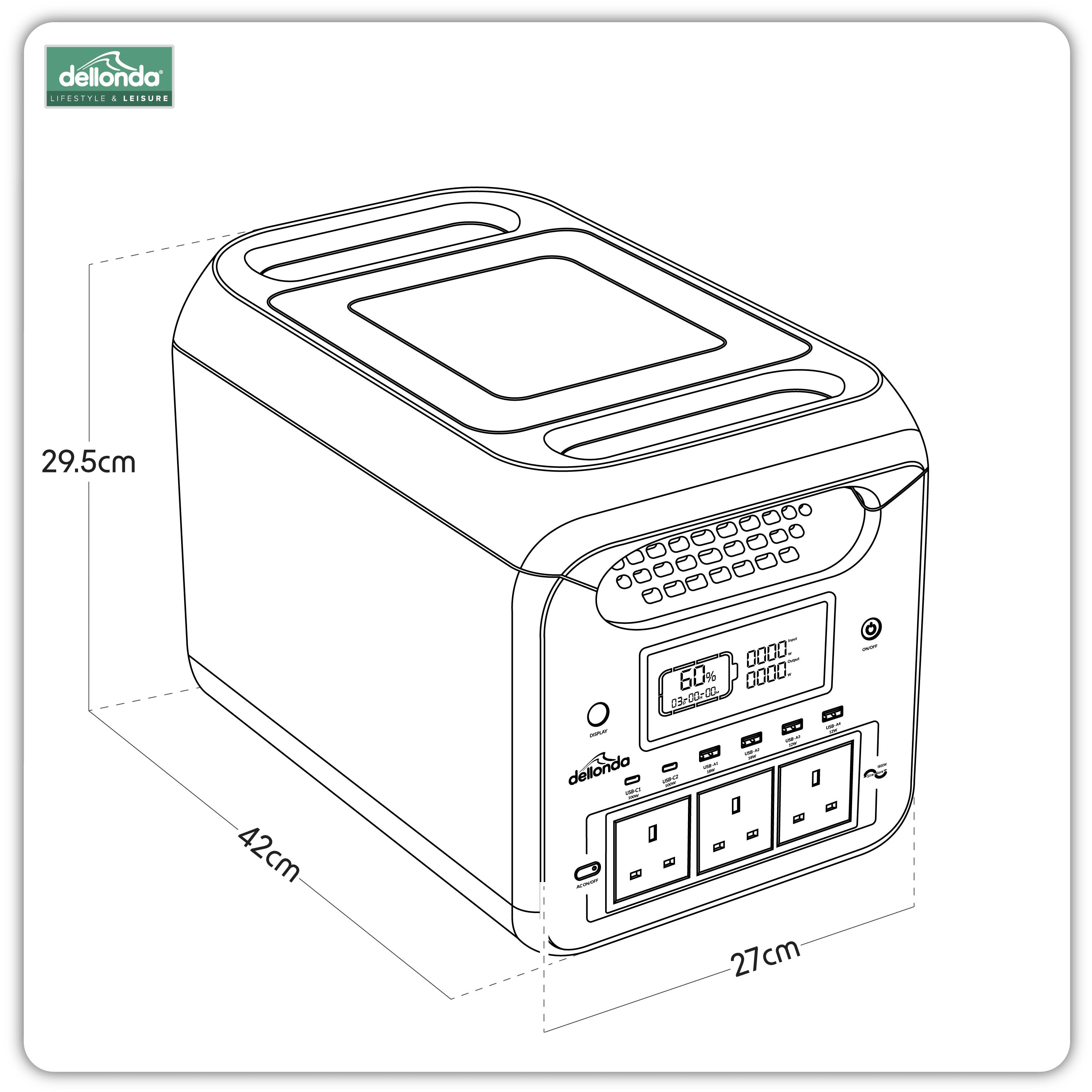 Dellonda DL162 Power Station Action shot - dimension diagram