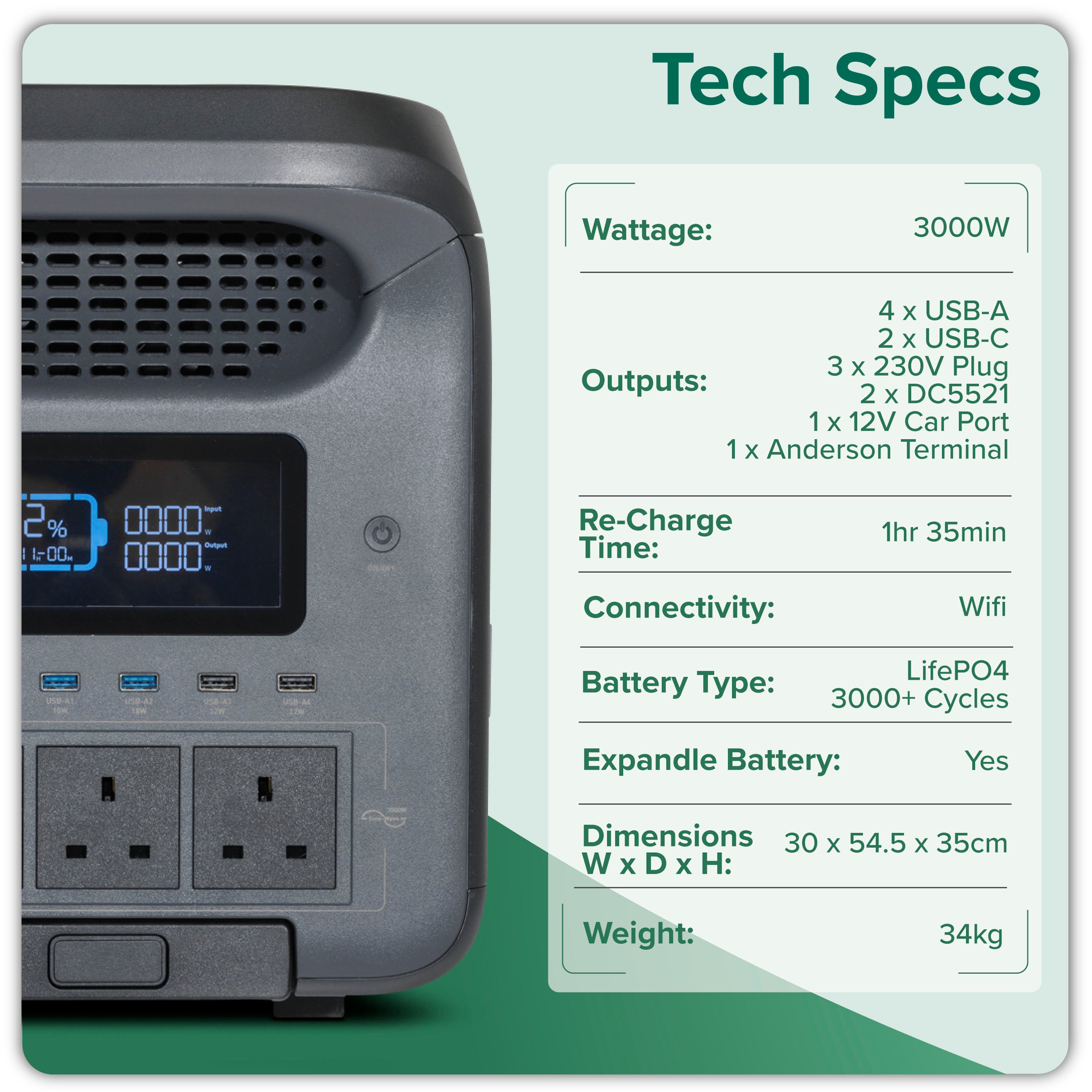 Portable Power Station & Expansion Battery, 3000W, 2 x 2560Wh, LiFePO4 Batteries - DL182