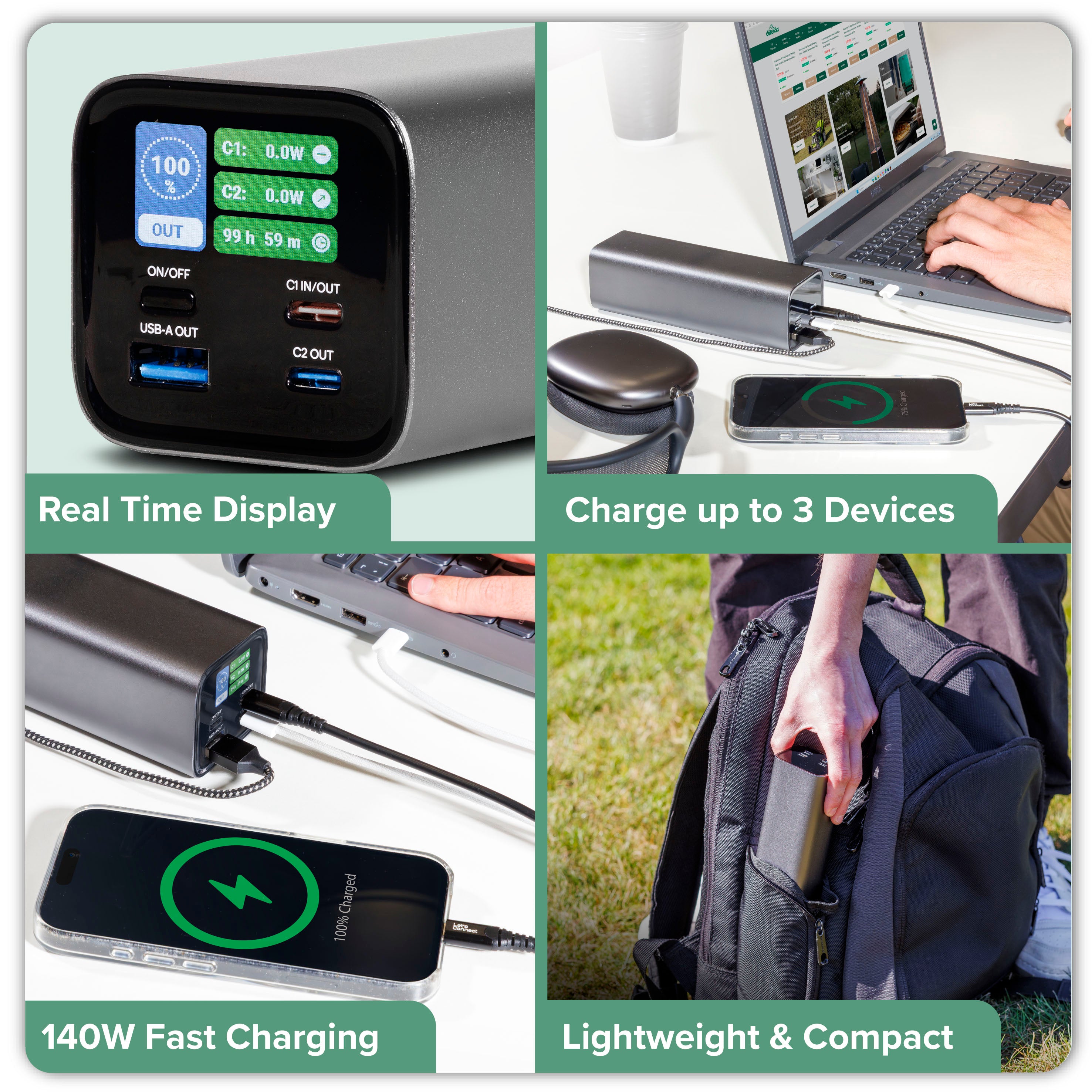 Dellonda DL168 Power Bank Action shot - multi - image - infographic