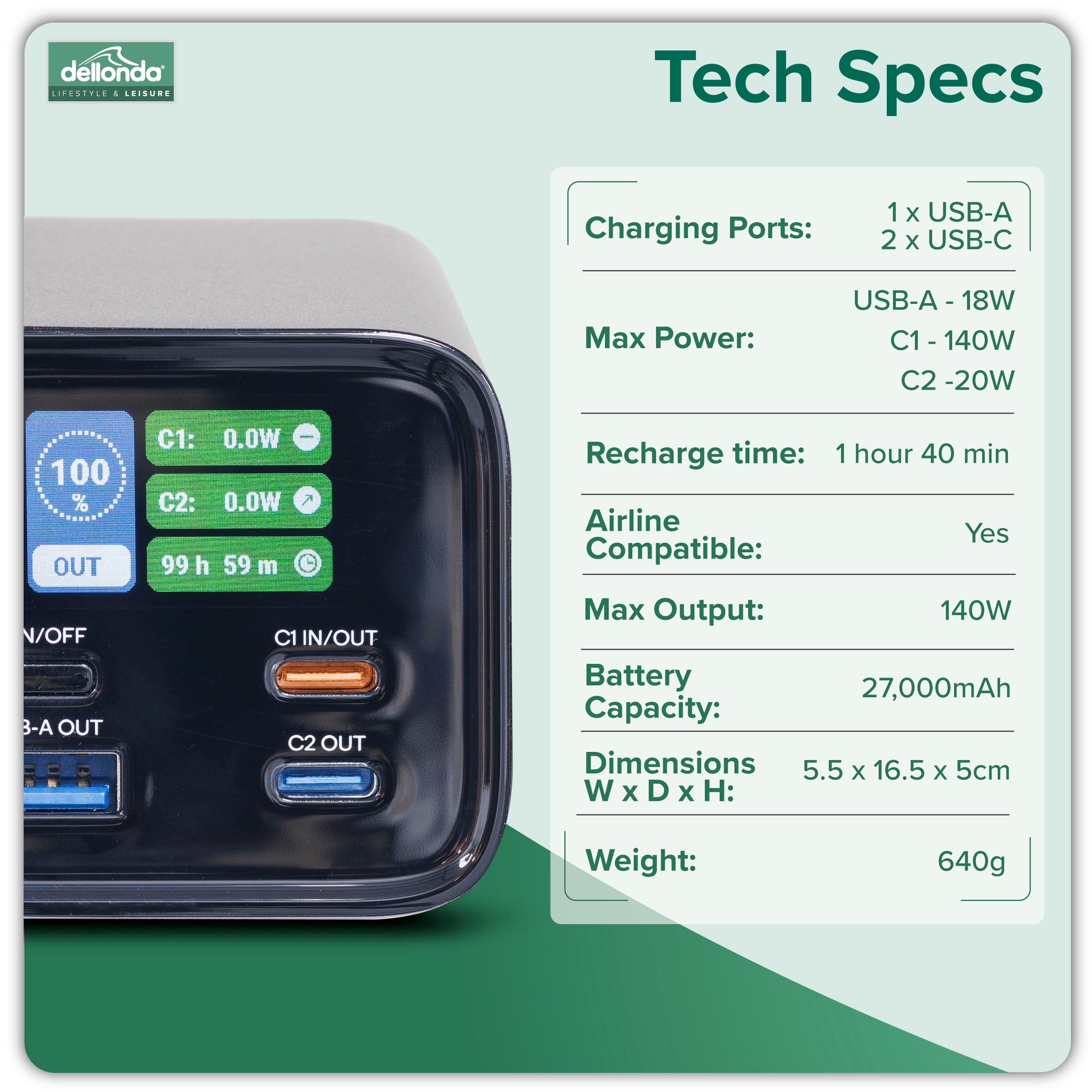 Dellonda DL168 Power Bank Action shot - tech - specs