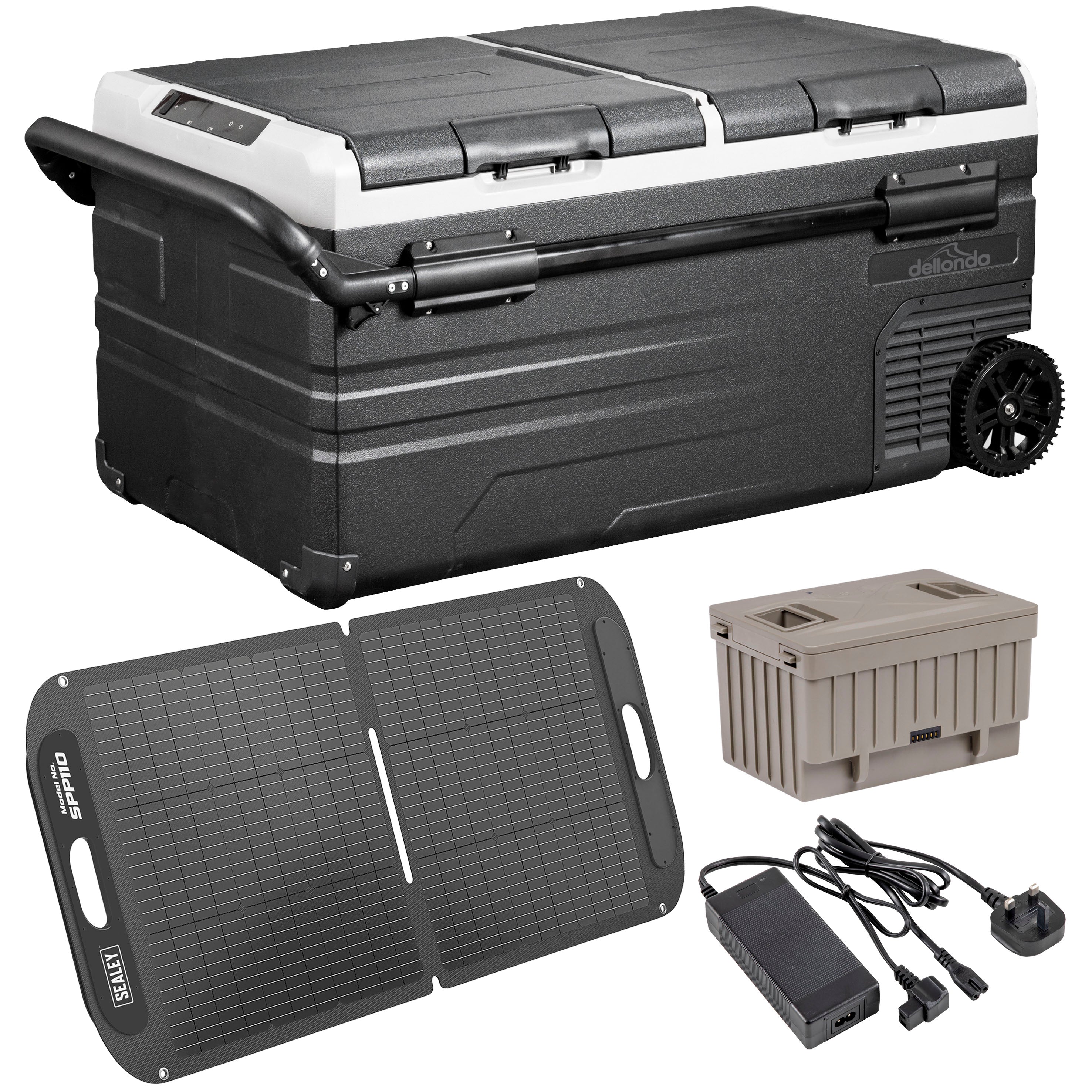 Portable Fridge Freezer/Cool Box 95L with 11.1V Battery, 230V Adaptor & 110W Solar Panel - DL175