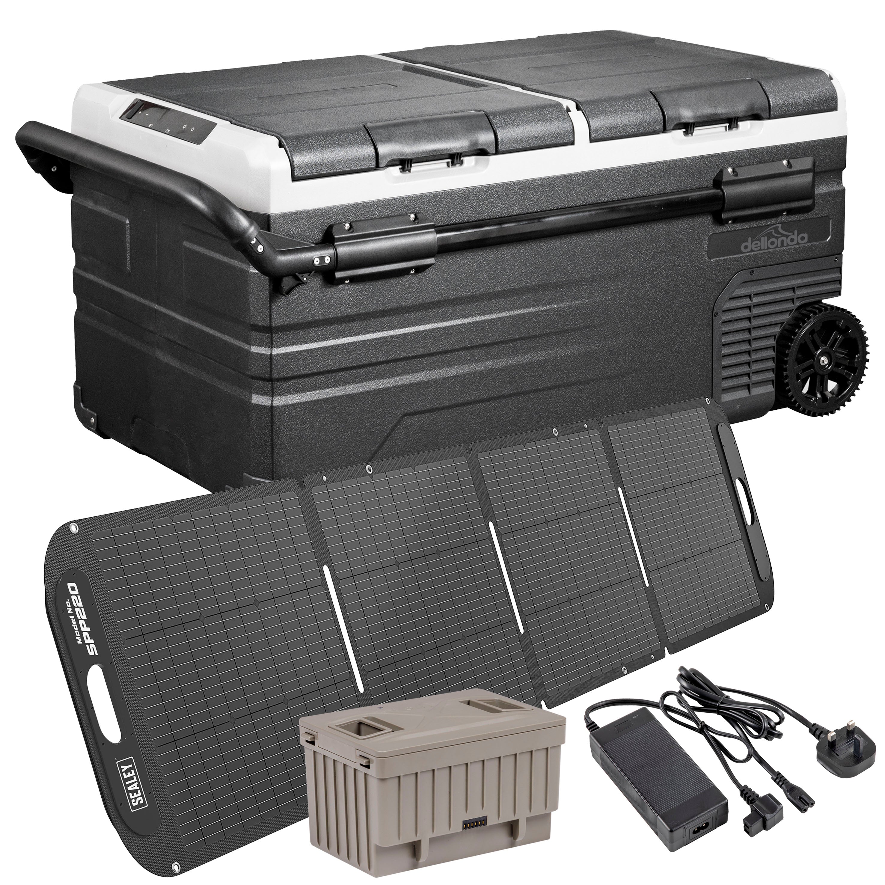 Portable Fridge Freezer/Cool Box 95L with 11.1V Battery, 230V Adaptor & 220W Solar Panel - DL177