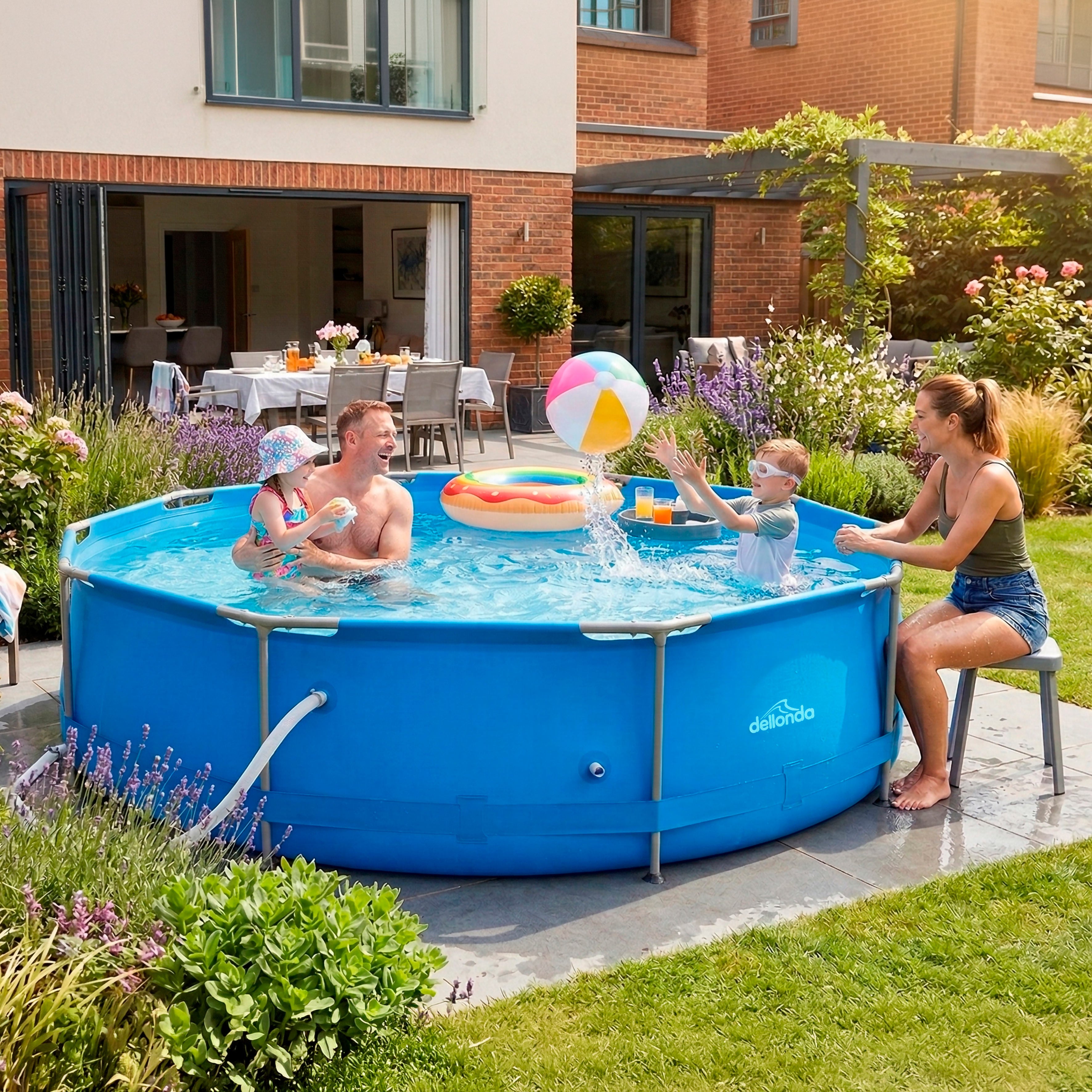 Dellonda 10ft Steel Frame Swimming Pool Round with Filter Pump, Blue - DL19