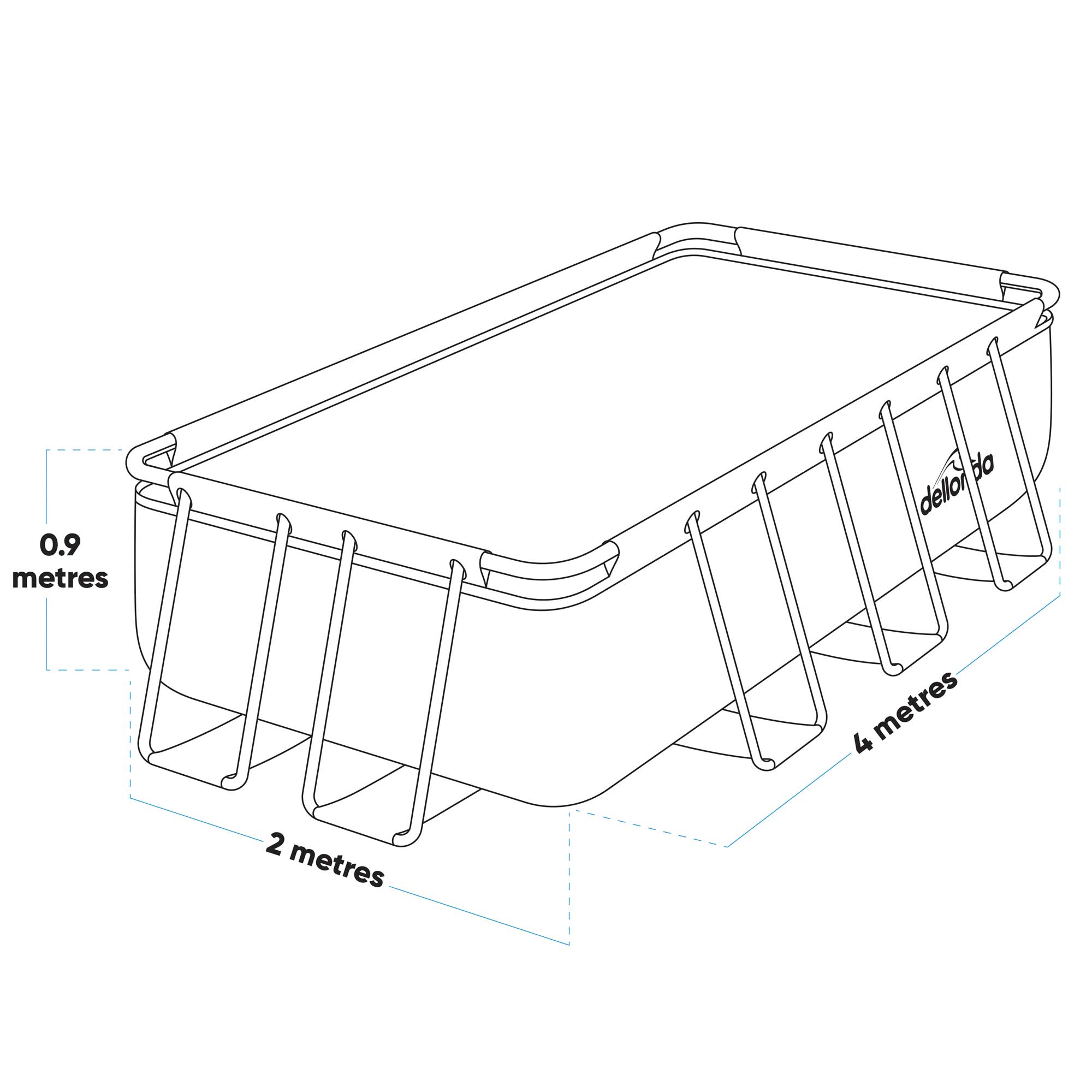 Dellonda DL21 Steel Frame Pools Action shot - dimension diagram
