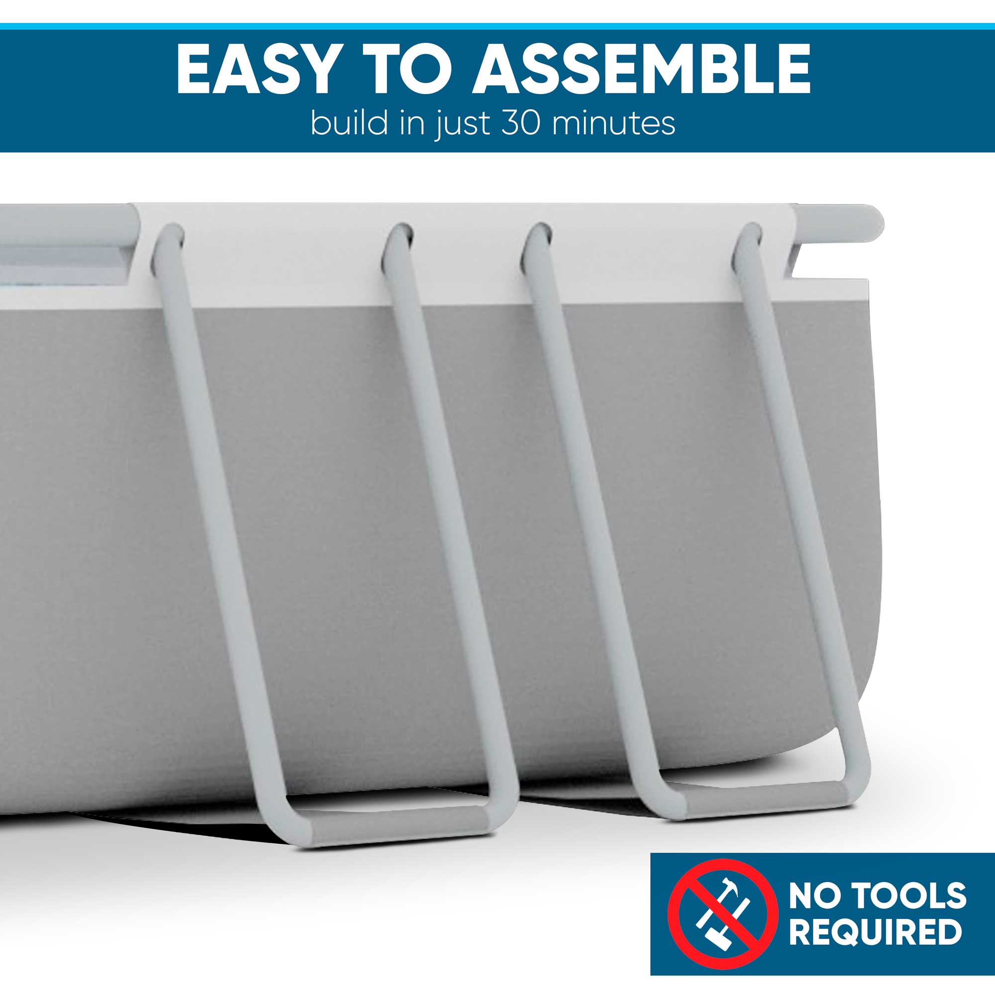 Dellonda DL21 Steel Frame Pools Action shot - easy to assemble - infographic