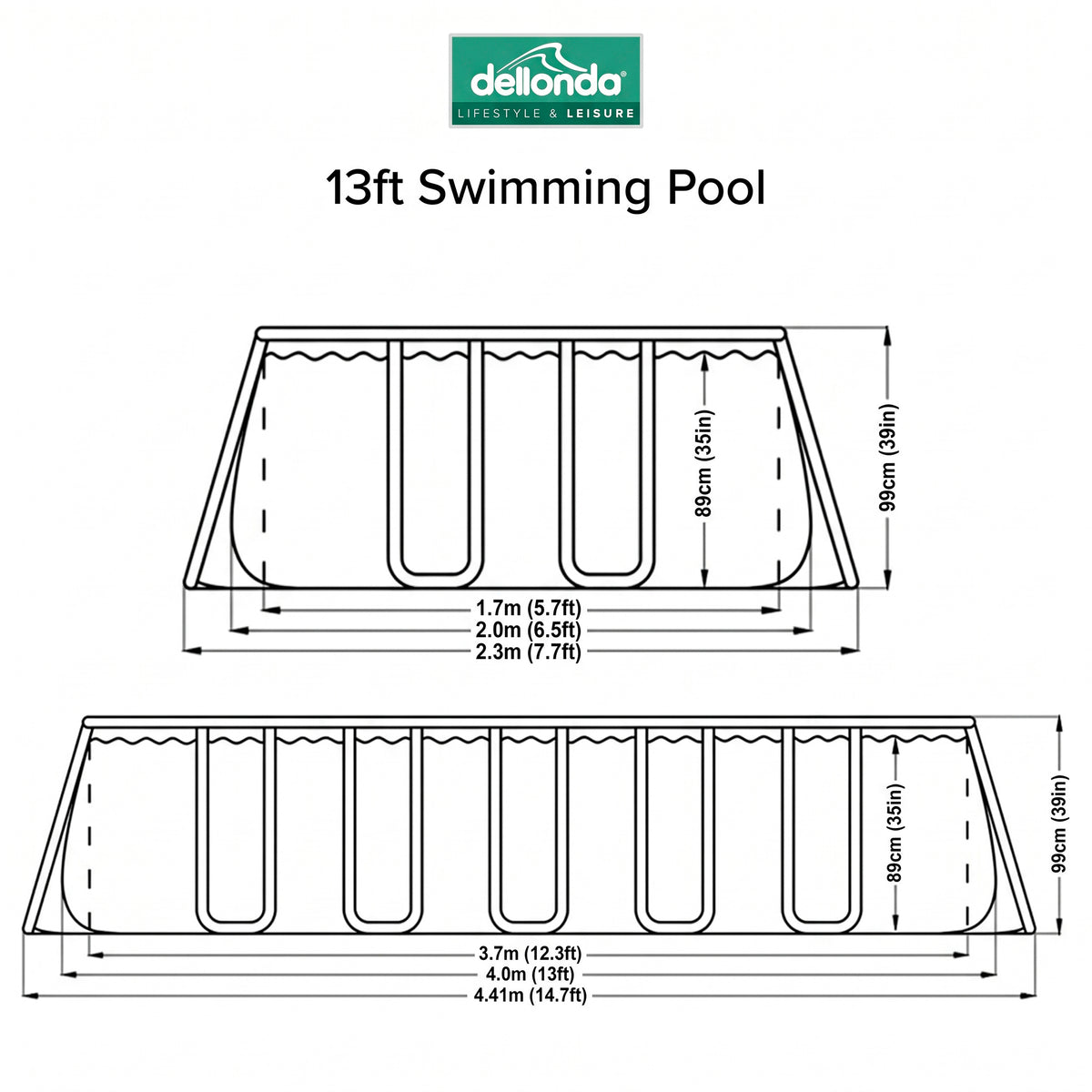 13ft Deluxe Steel Frame Swimming Pool Rectangular with Accessories - DL139