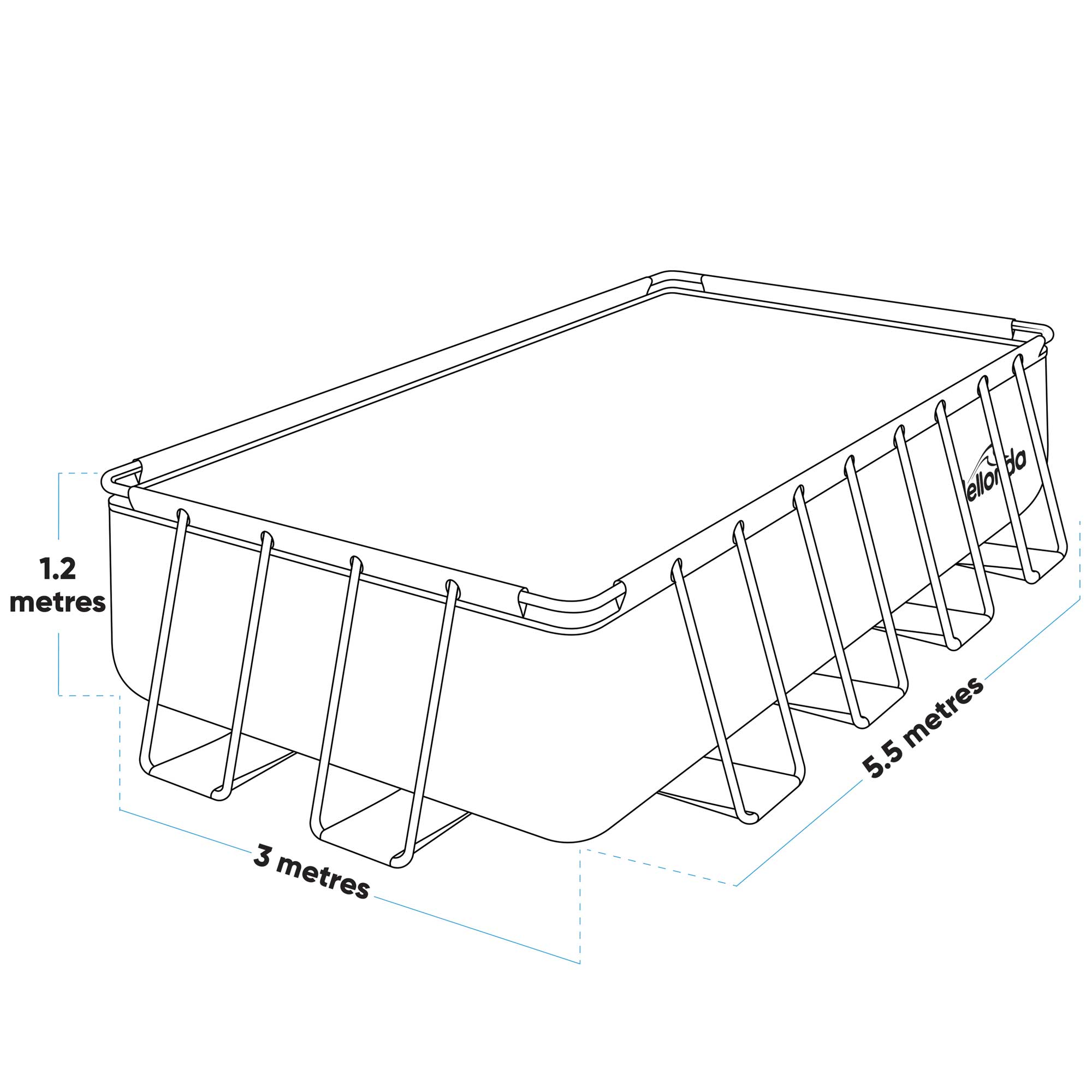 Dellonda DL22 Steel Frame Pools Action shot - dimension diagram