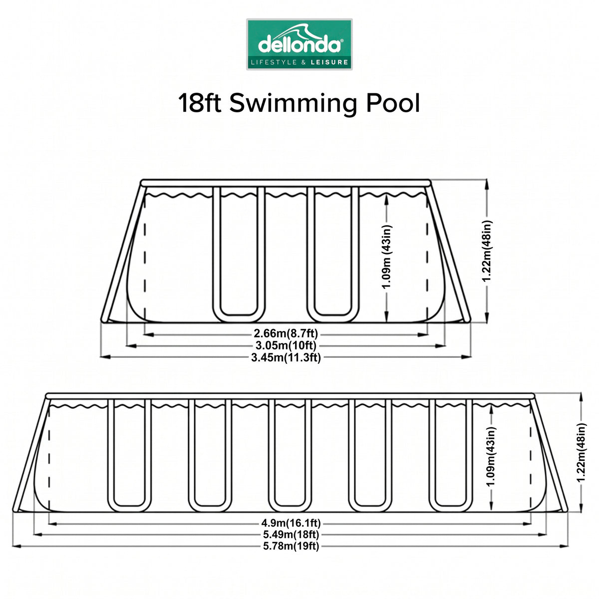 18ft Deluxe Steel Frame Swimming Pool, Rectangular with Filter Pump - DL22