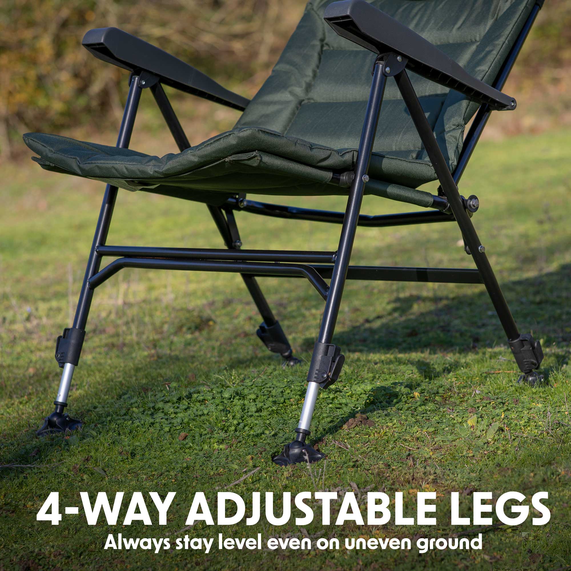 Dellonda DL74 Fishing Chair Action shot - uneven - ground - infographic