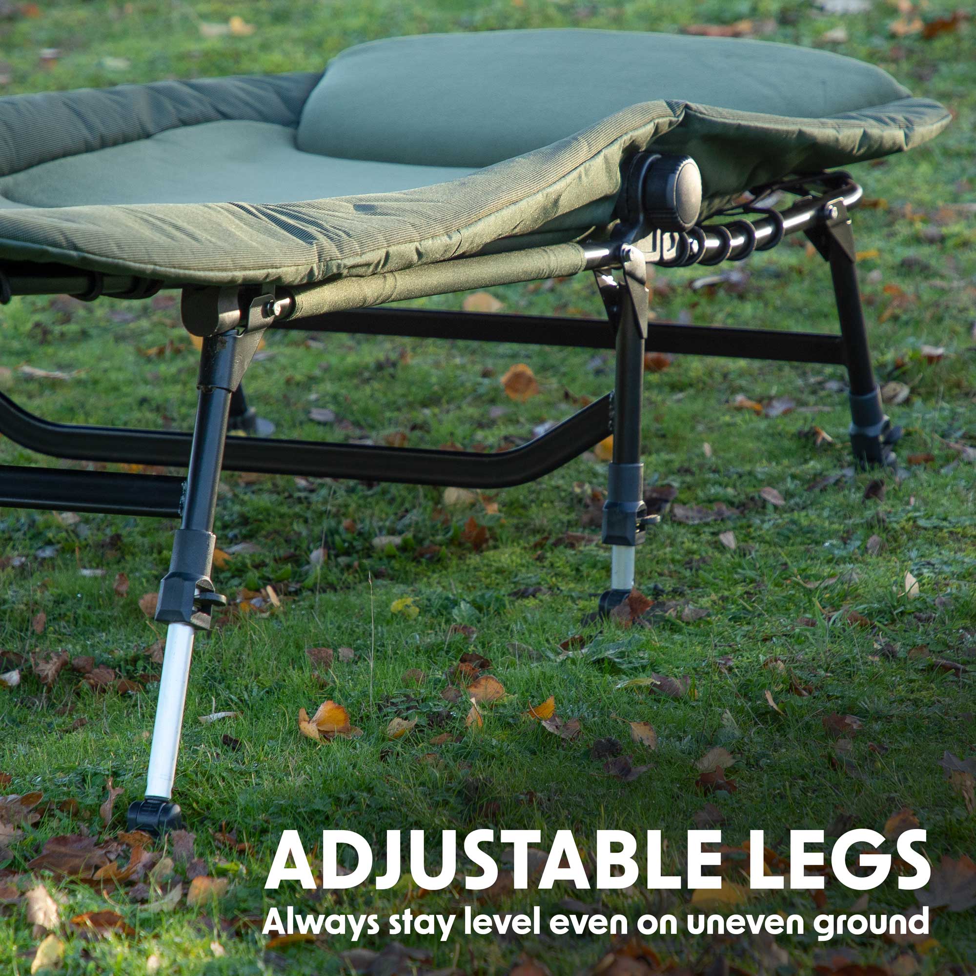 Dellonda DL77 Fishing Chair Action shot - adjustbale - legs - infographics