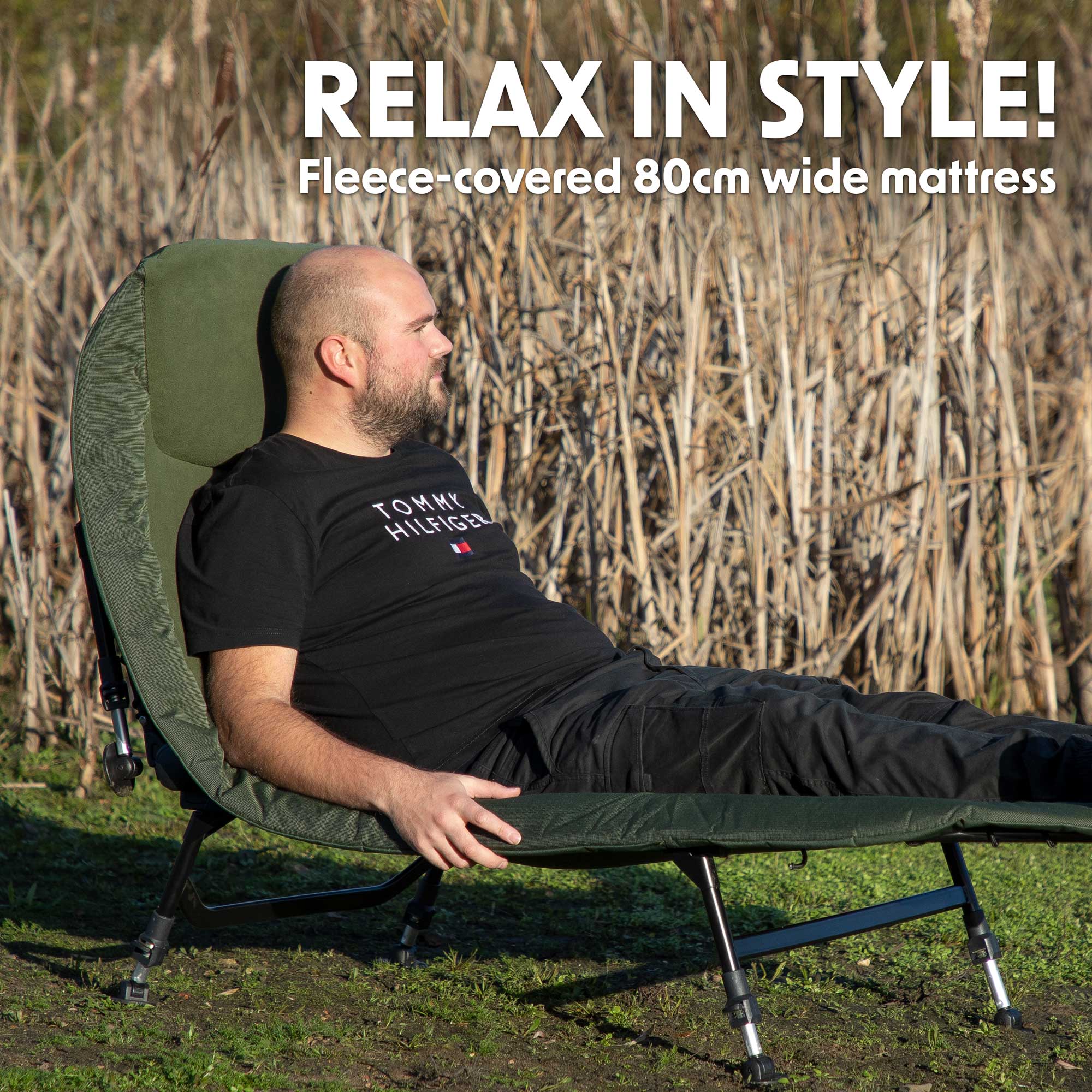 Dellonda DL77 Fishing Chair Action shot - relax in style - infographic