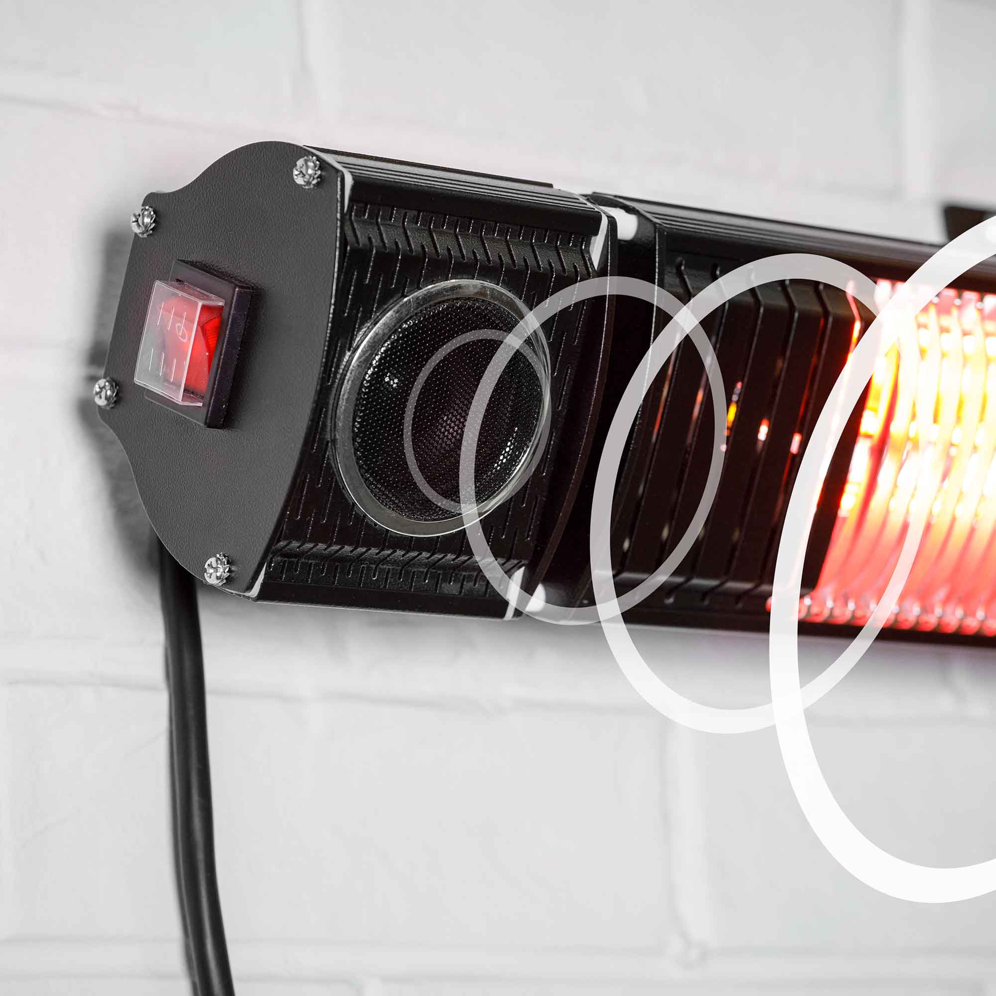 Dellonda DG125 Electric Patio Heaters Action shot - speaker - close - with music