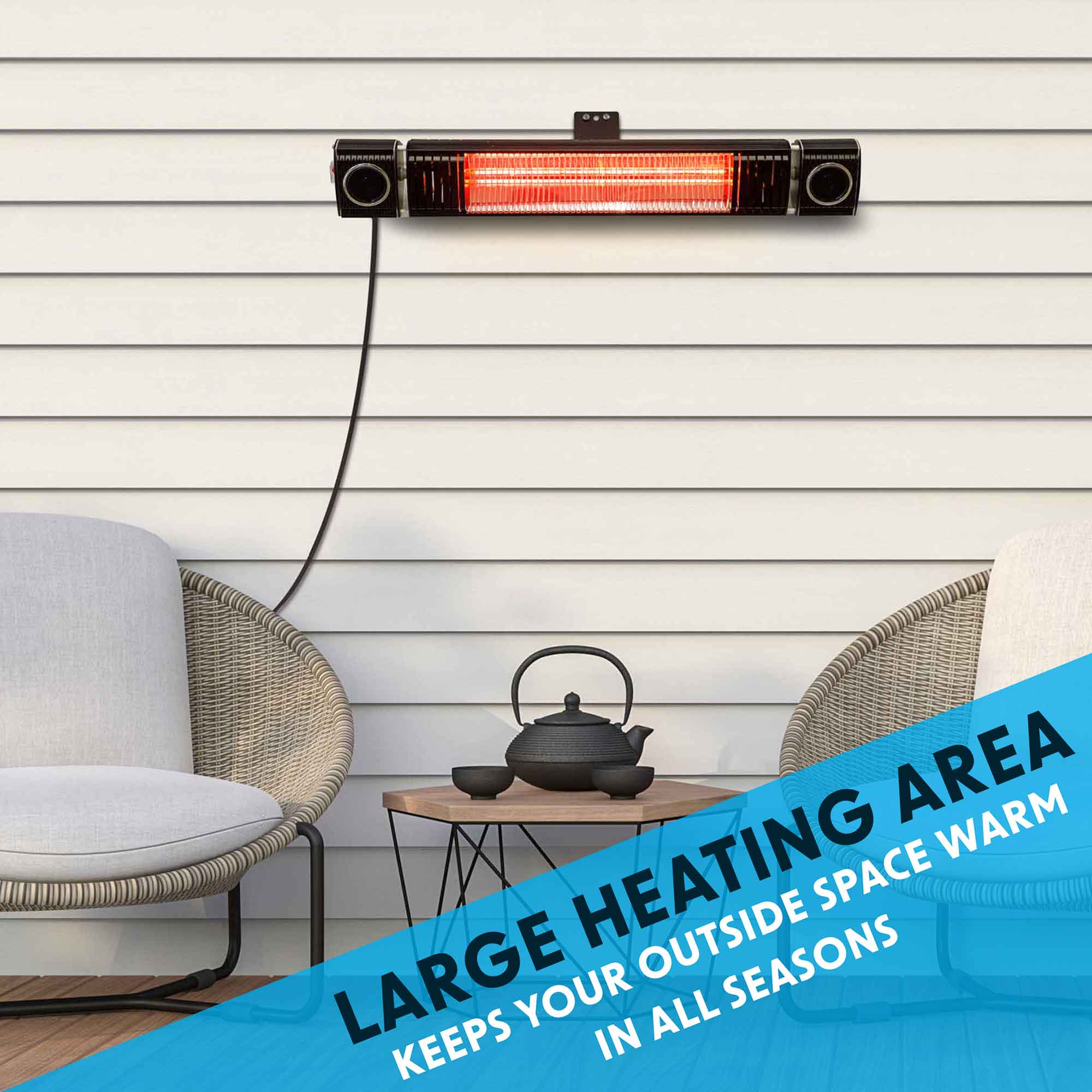 Dellonda DG125 Electric Patio Heaters Action shot - warm in every - season