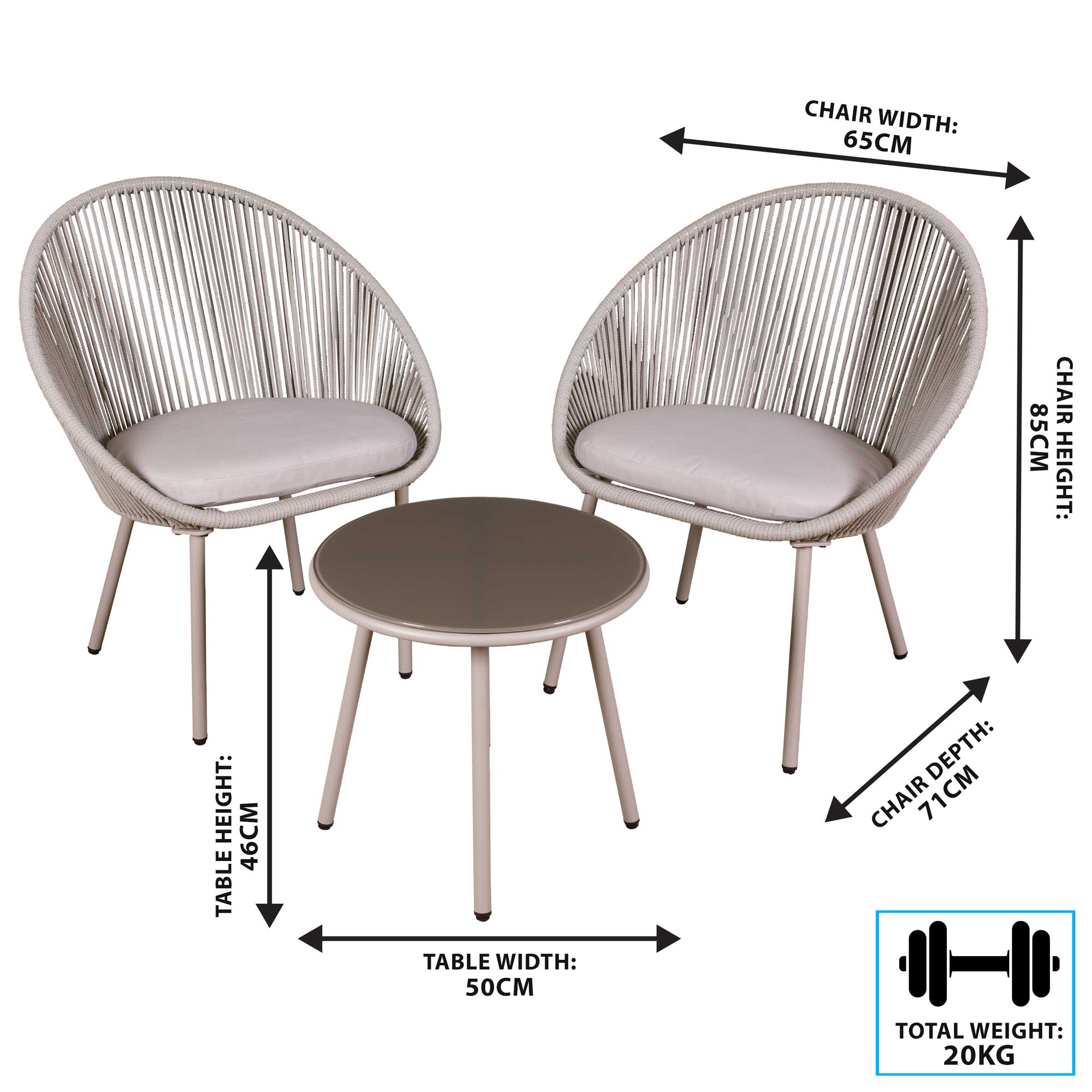 Dellonda DG55 Coffee Table Sets Action shot - dimensions