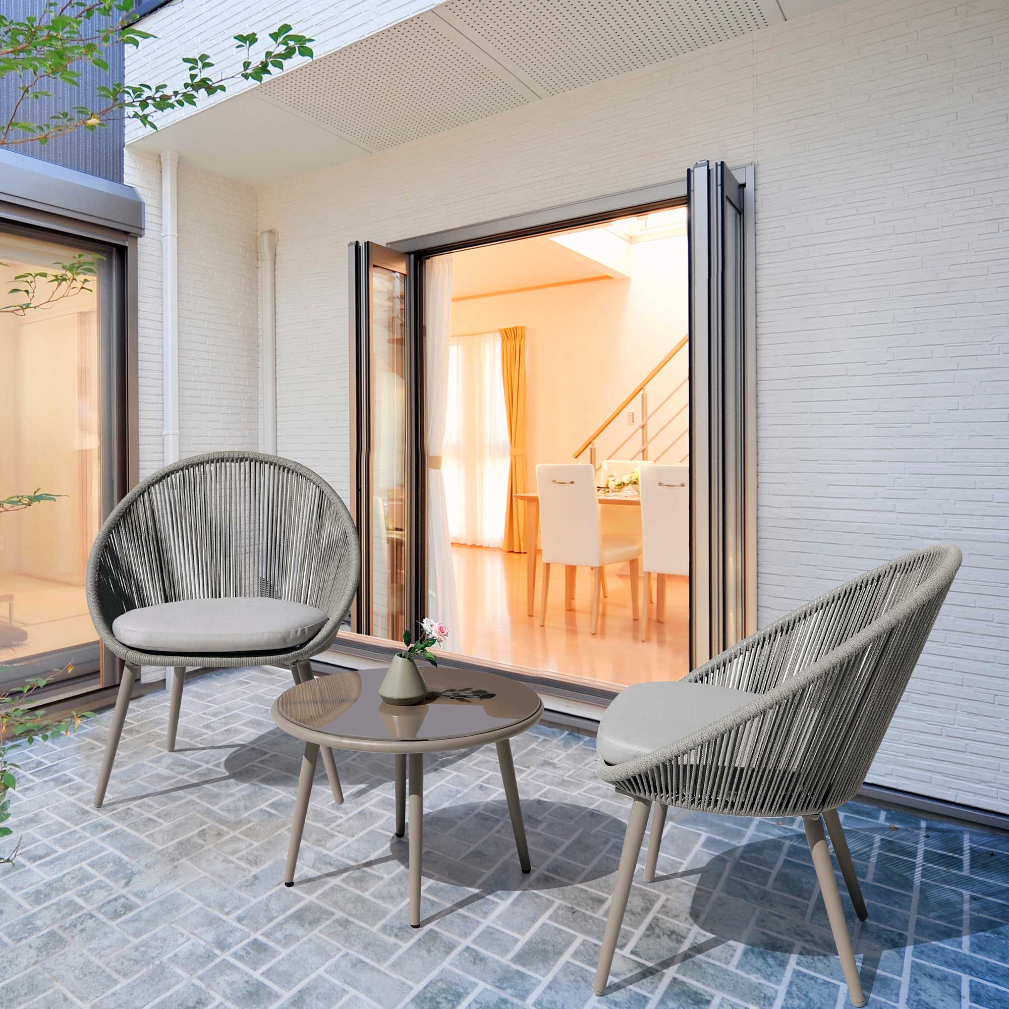 Dellonda DG55 Coffee Table Sets Action shot - on patio - 2nd perspective