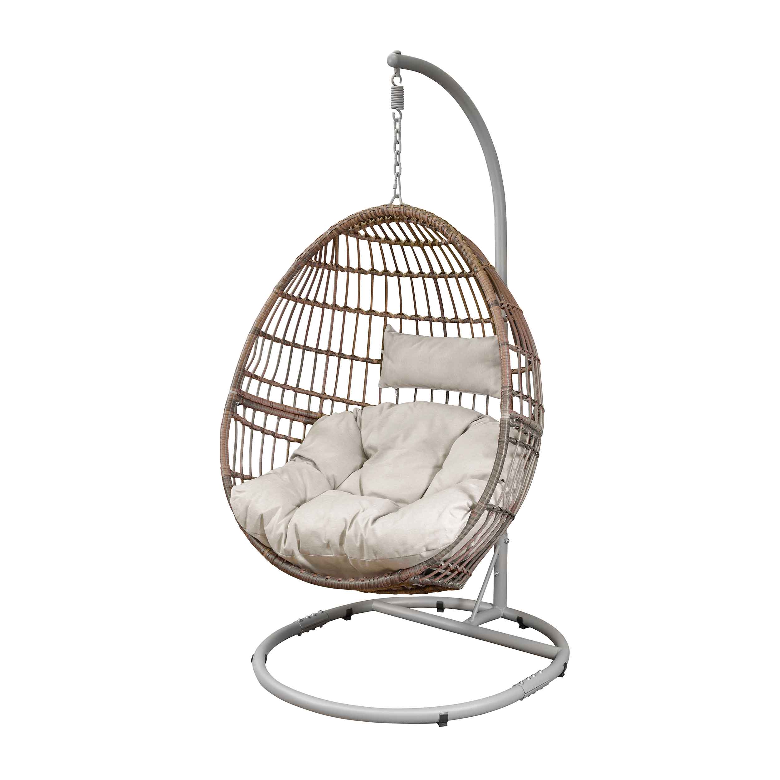 Egg Hanging Single Swing Chair, Wicker Rattan Basket Steel Frame D