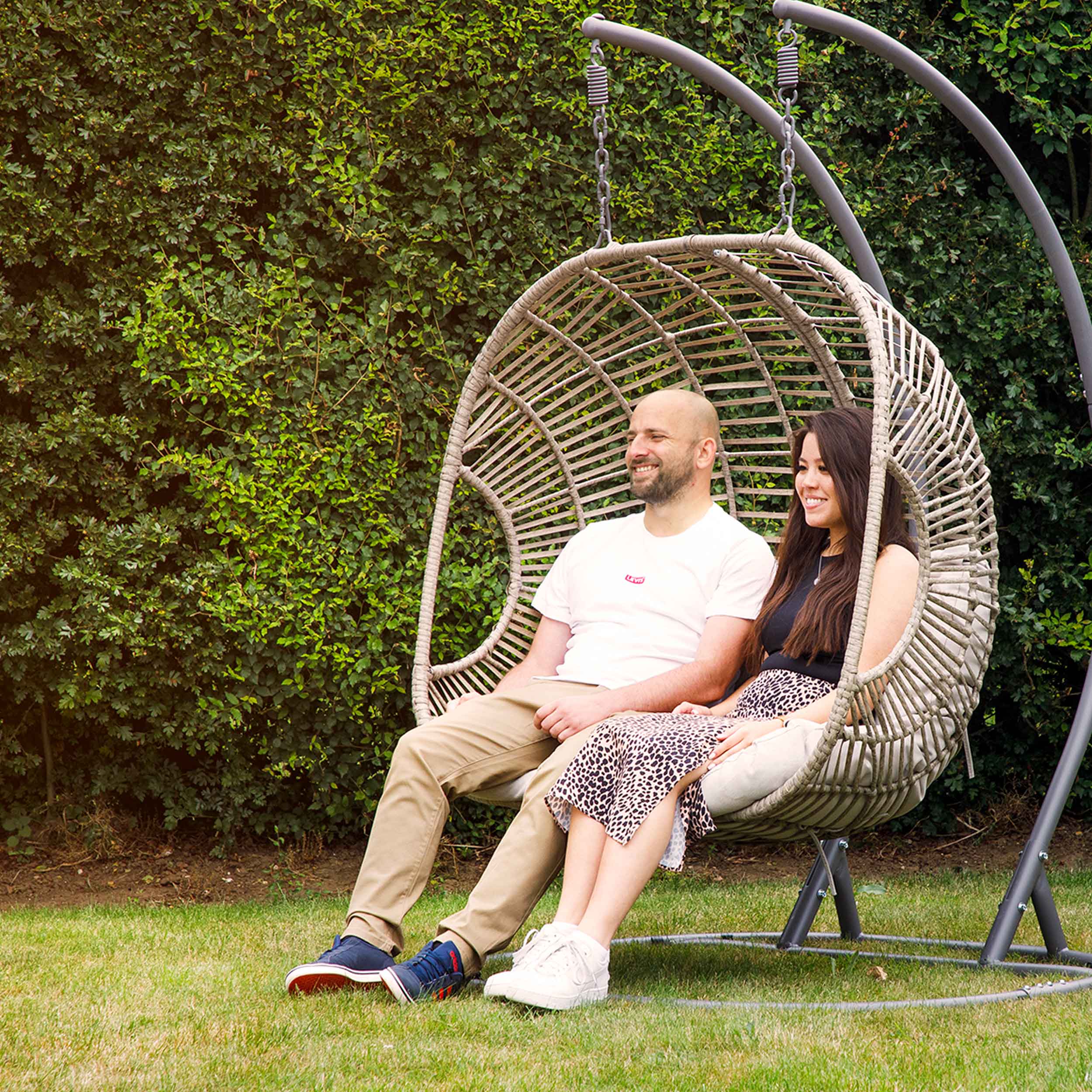 Dellonda DG61 Hanging Chairs Action shot - 2 - people on chair