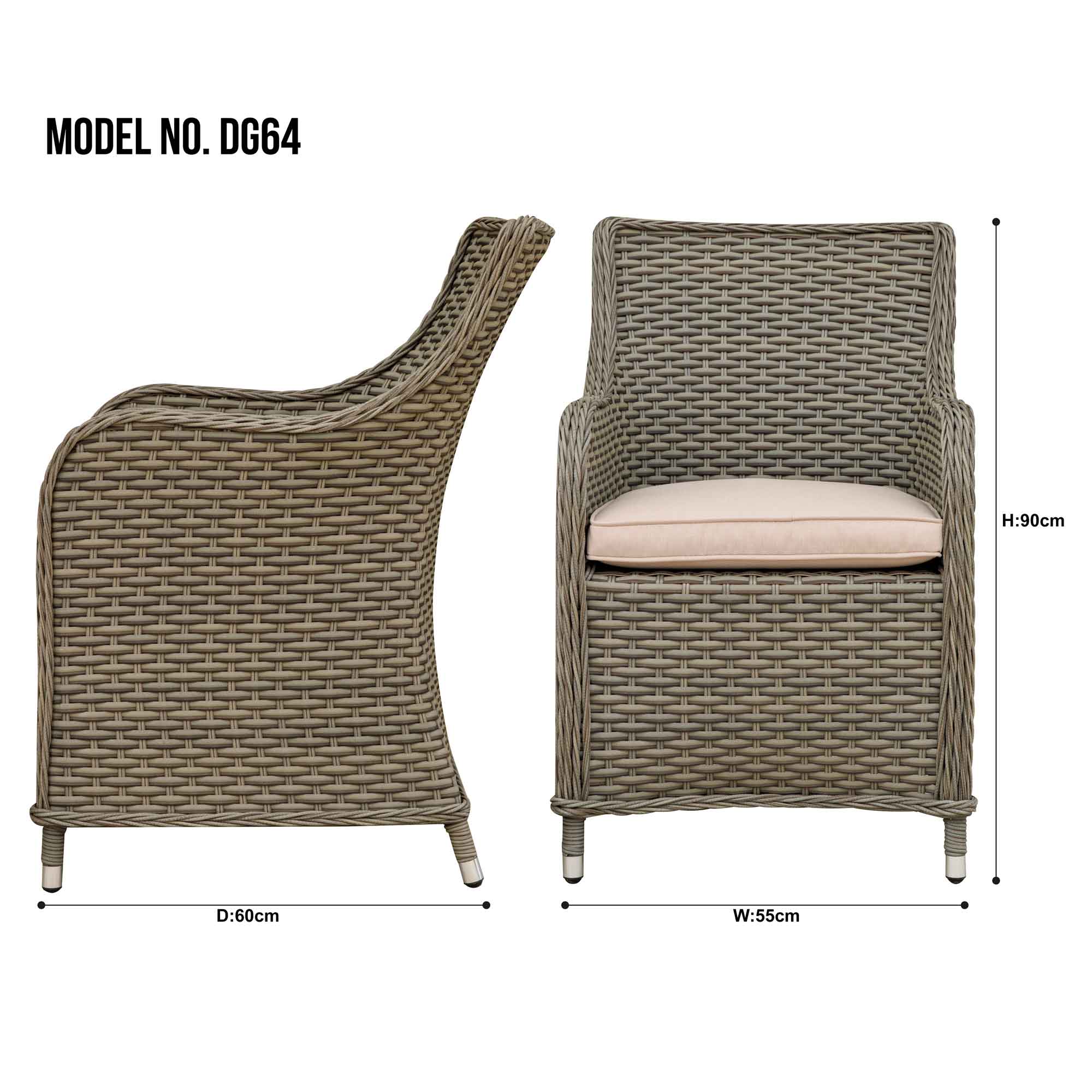 Dellonda DG64 Dining Chairs Action shot - dimensions