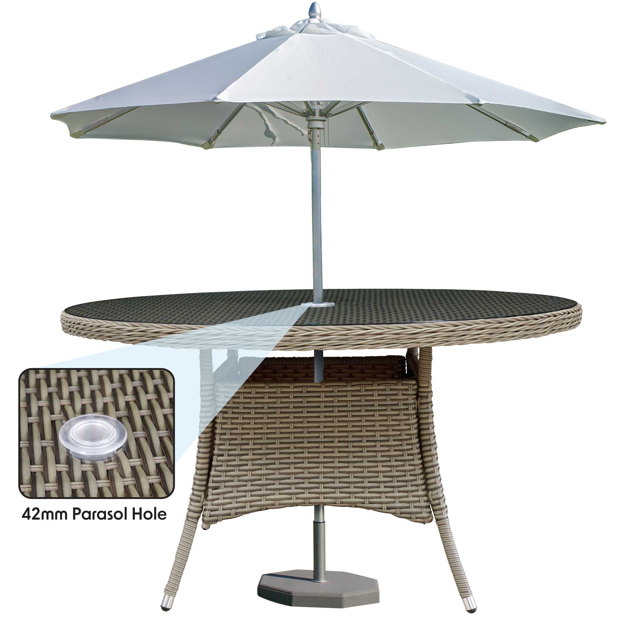Dellonda DG67 Dining Tables Action shot - with parasol