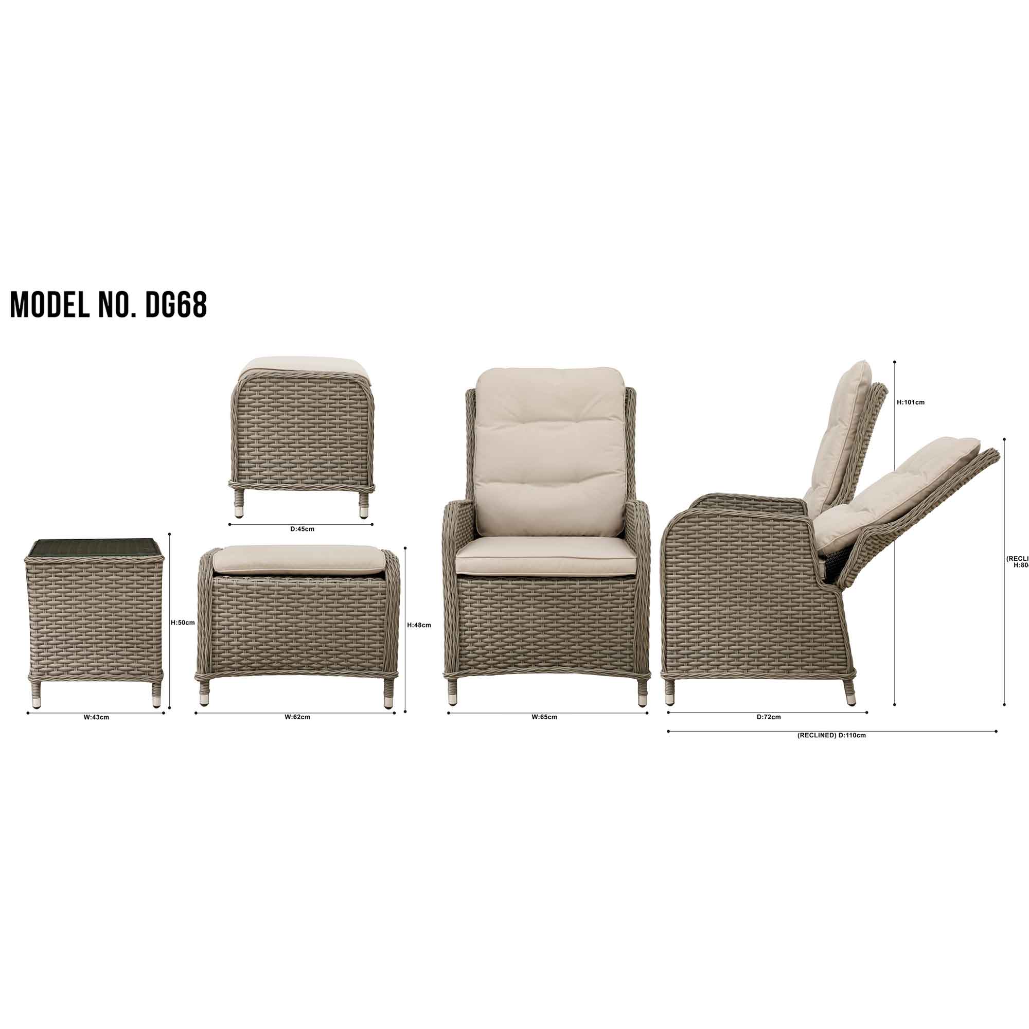 Dellonda DG68 Loungers Action shot - dimensions