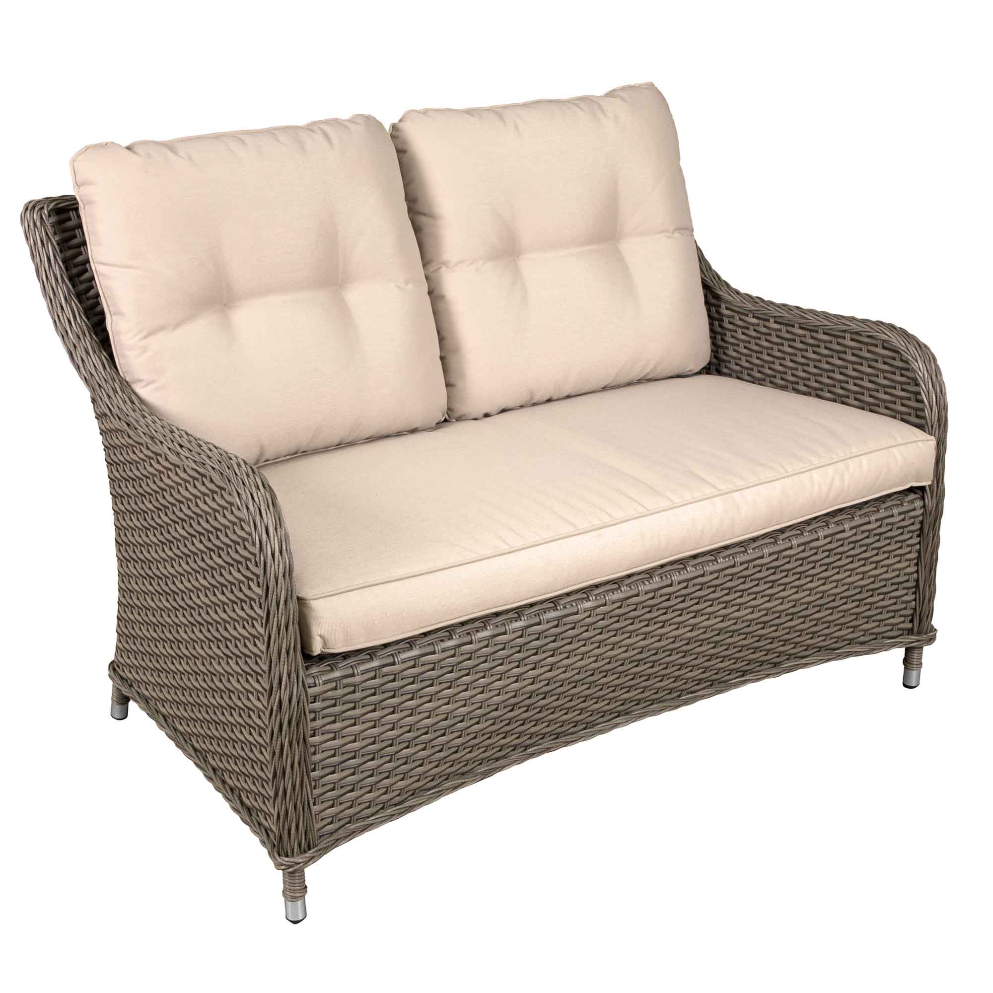 Chester Rattan Wicker Outdoor 2-Seater Sofa with Cushion, Brown DG70