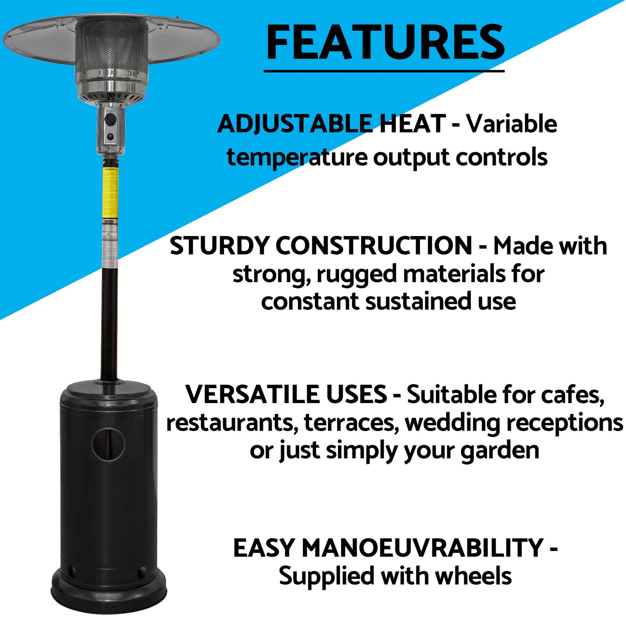 Dellonda DG96 Patio Heaters Action shot - features