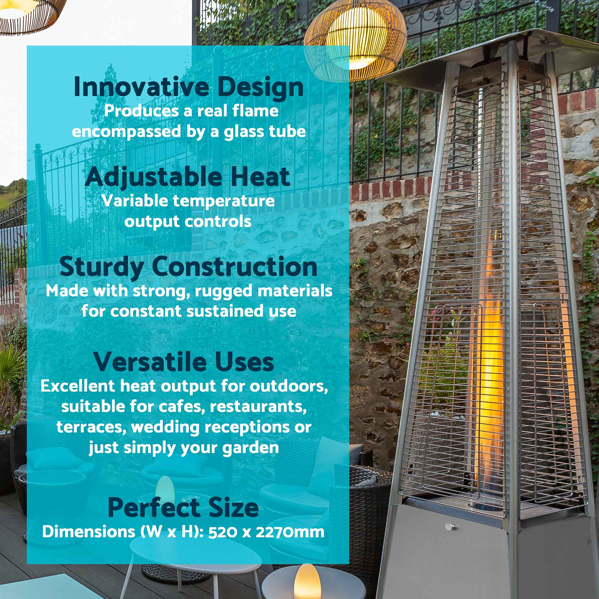 Dellonda DG99 Patio Heaters Action shot - features