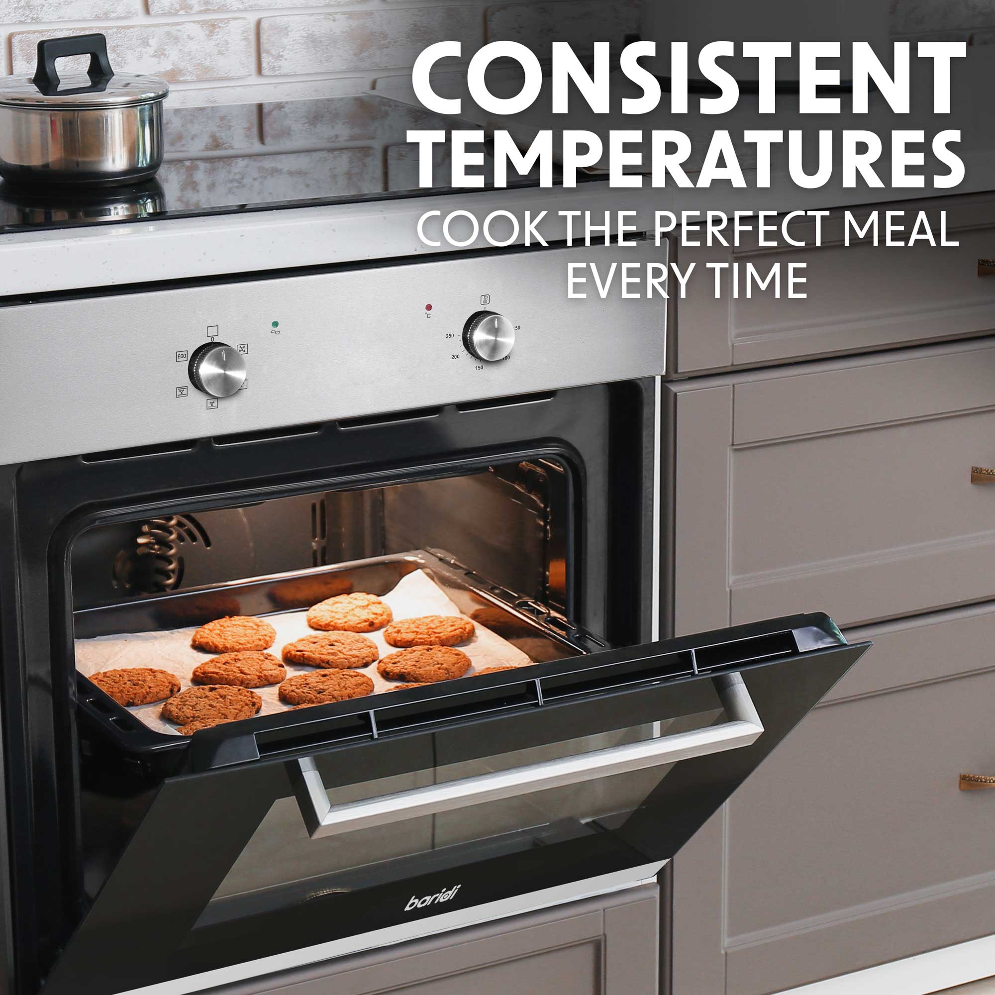 Baridi DH125 Fan Oven Action shot - consistent - temperatures - with text