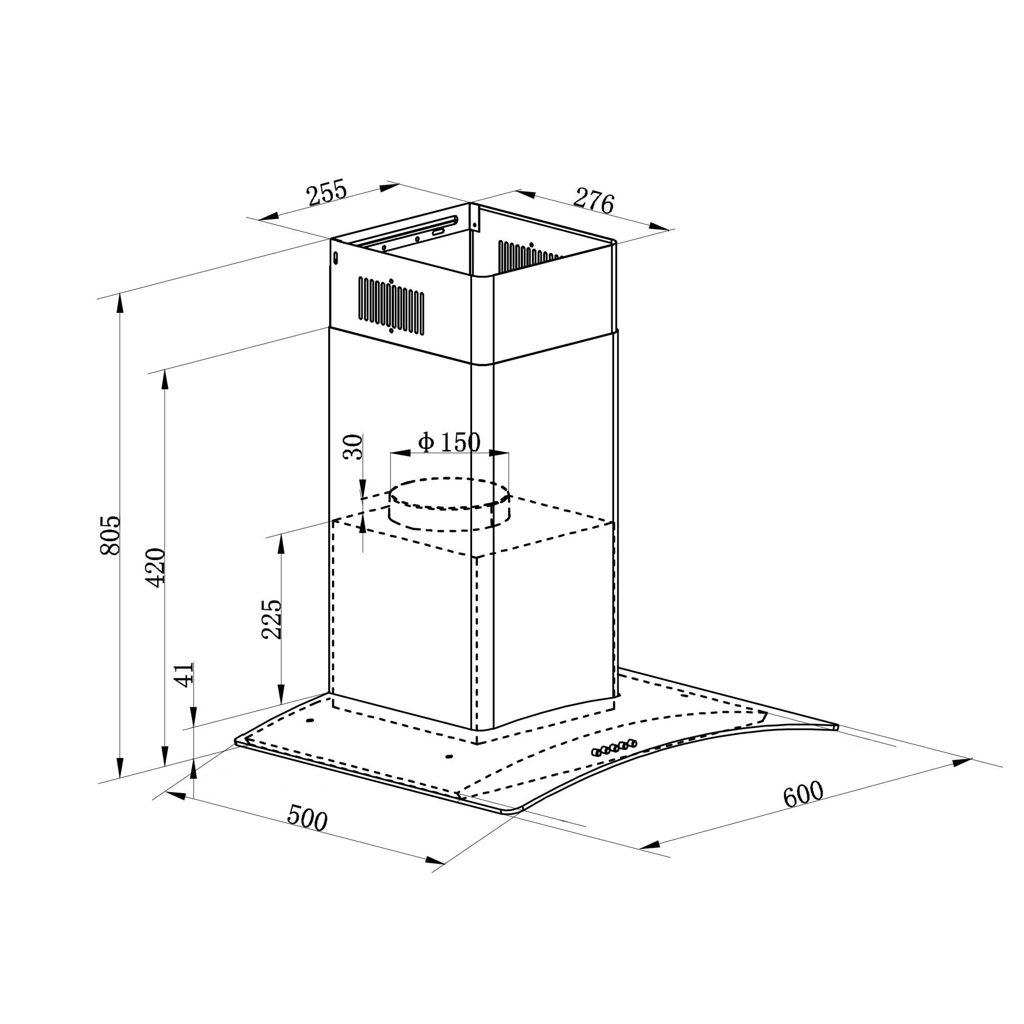 Baridi DH128 Extractor Hoods Action shot - dimensions