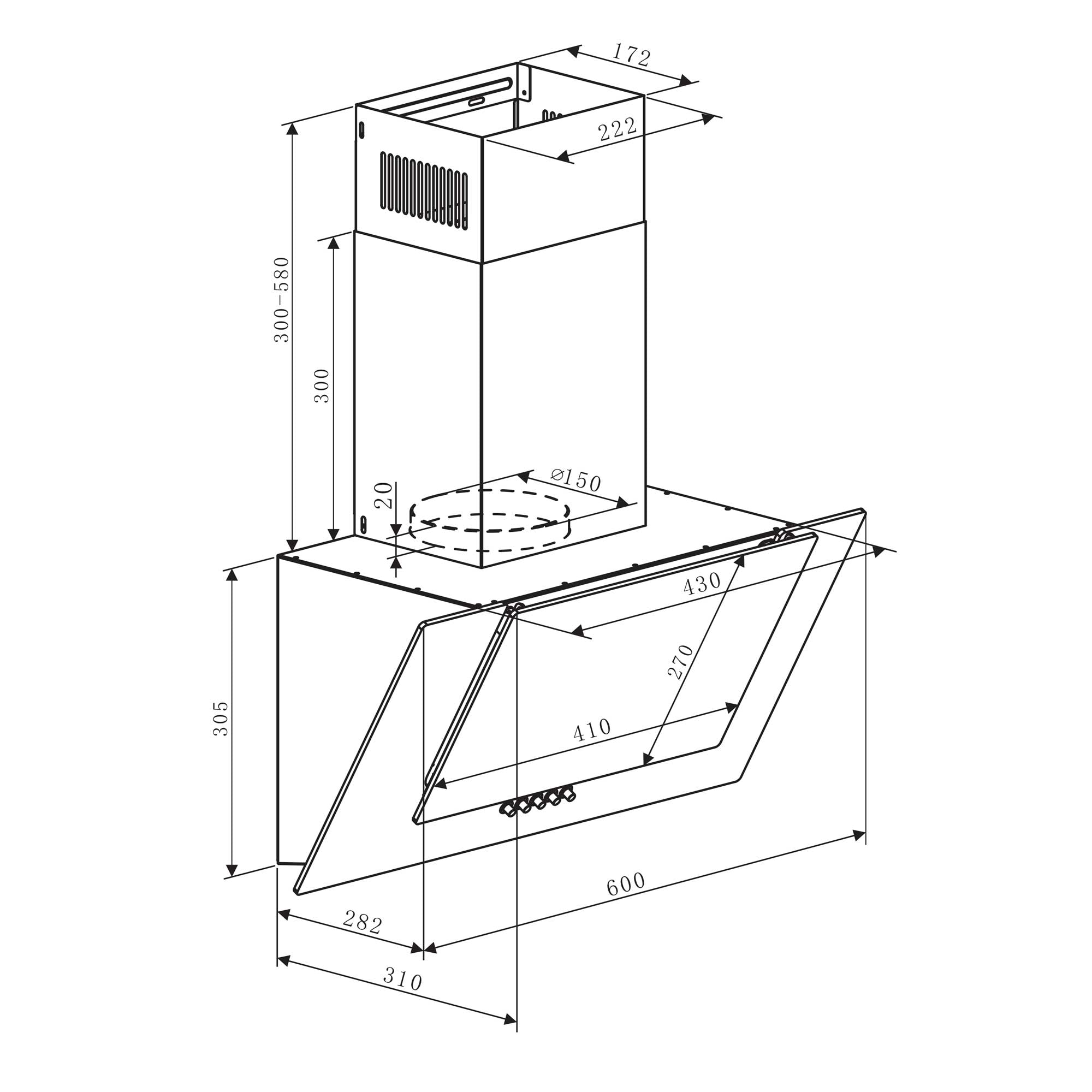 Baridi DH129 Extractor Hoods Action shot - dimensions
