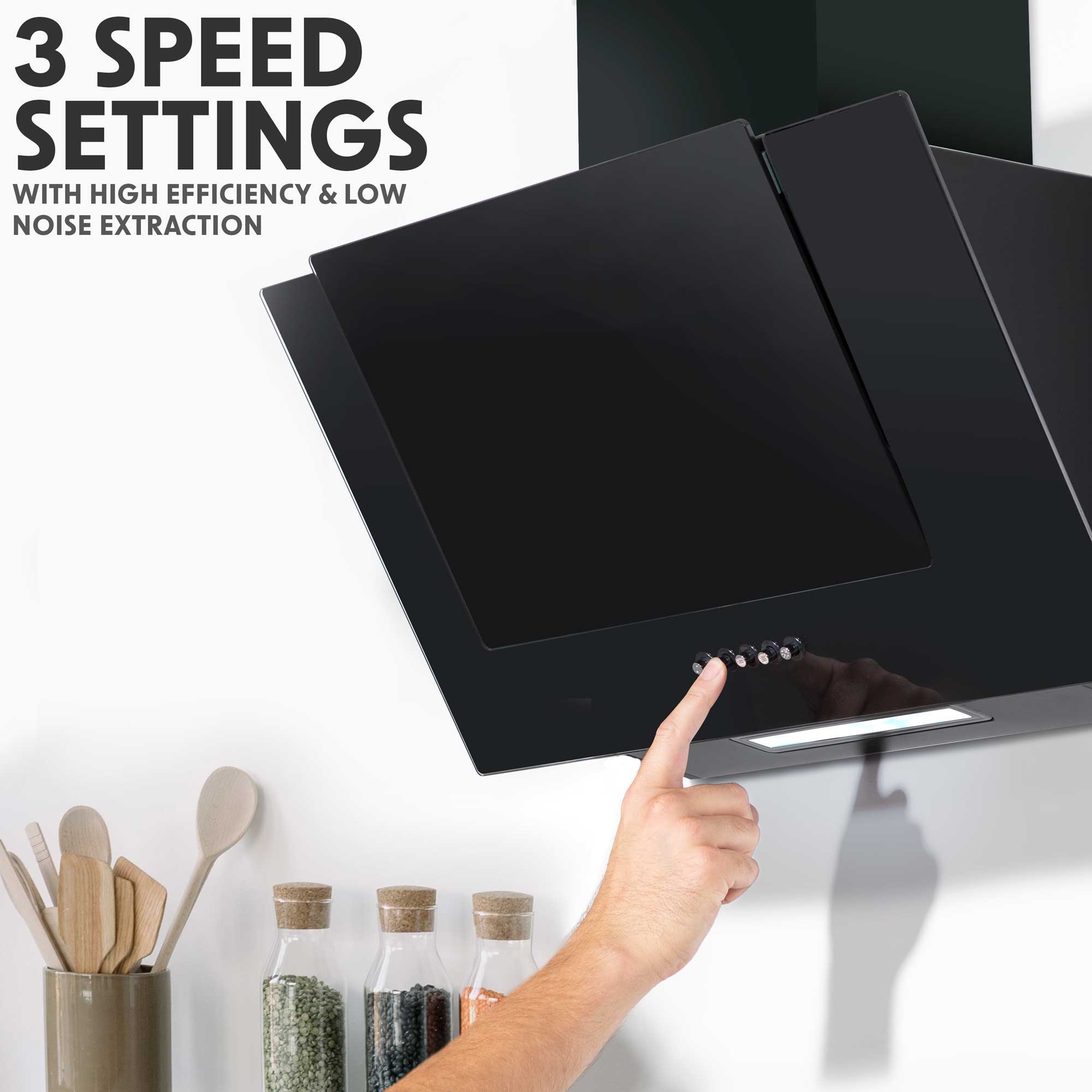 Baridi DH129 Extractor Hoods Action shot - speed - settings - infographics