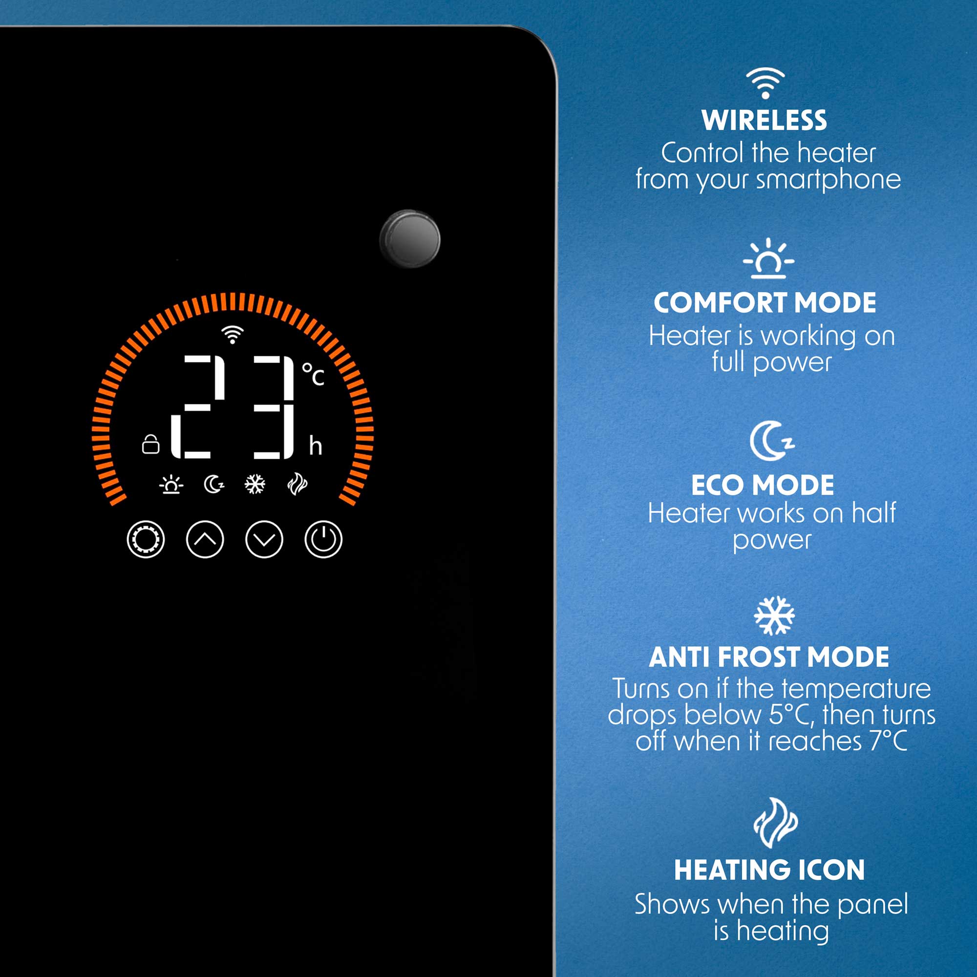 Baridi DH135 Glass Panel Heaters Action shot - control - panel