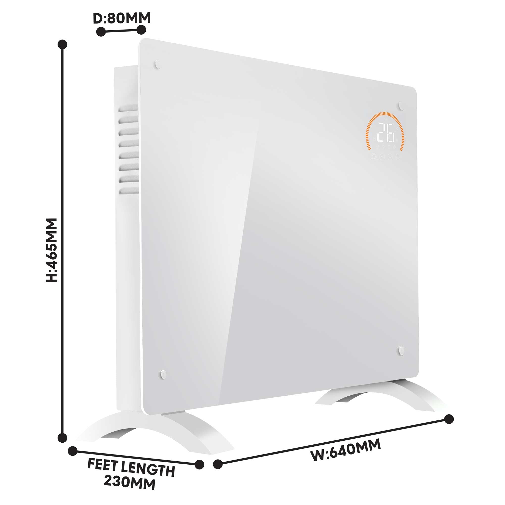 Baridi DH138 Glass Panel Heaters Action shot - dimensions