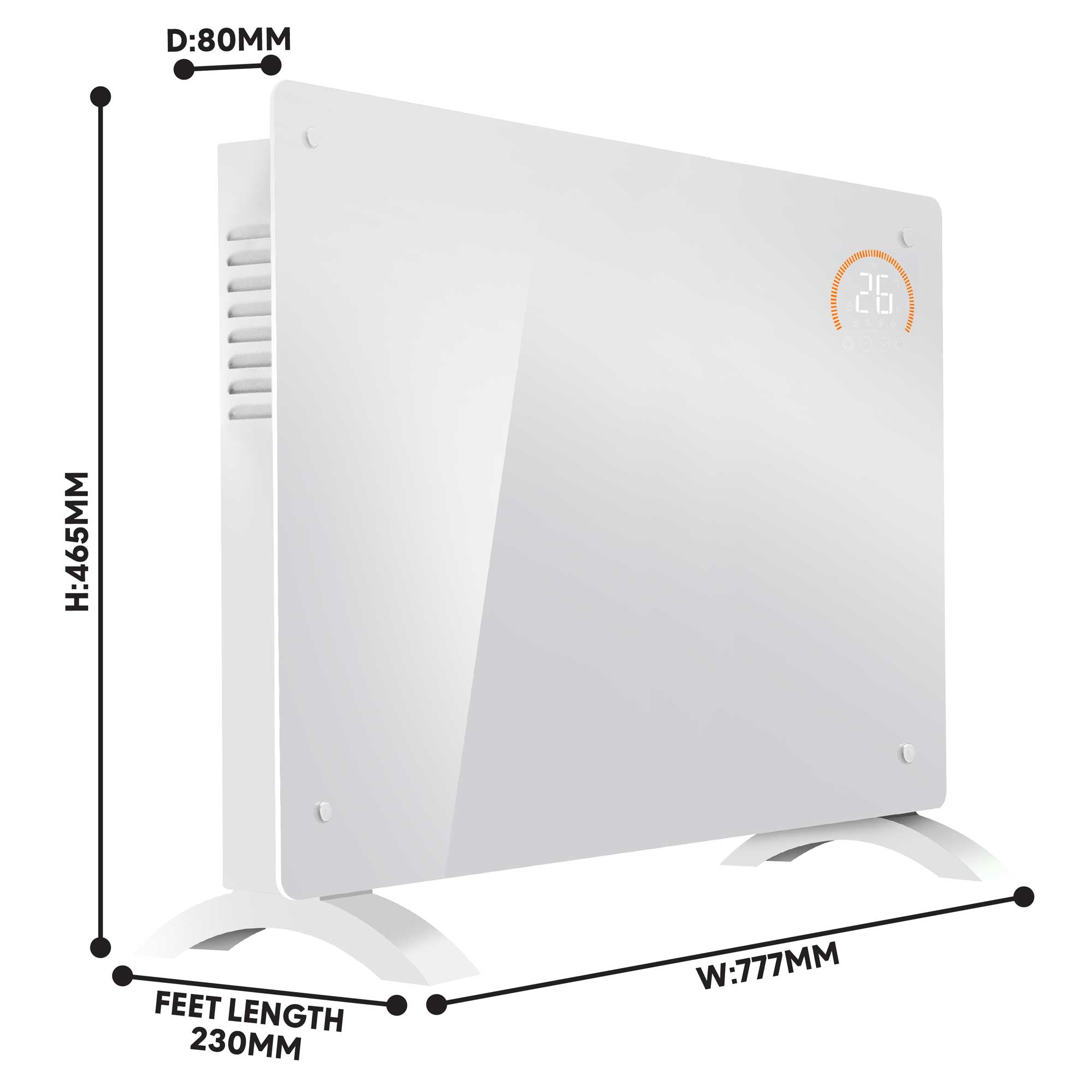 Baridi DH140 Glass Panel Heaters Action shot - dimensions