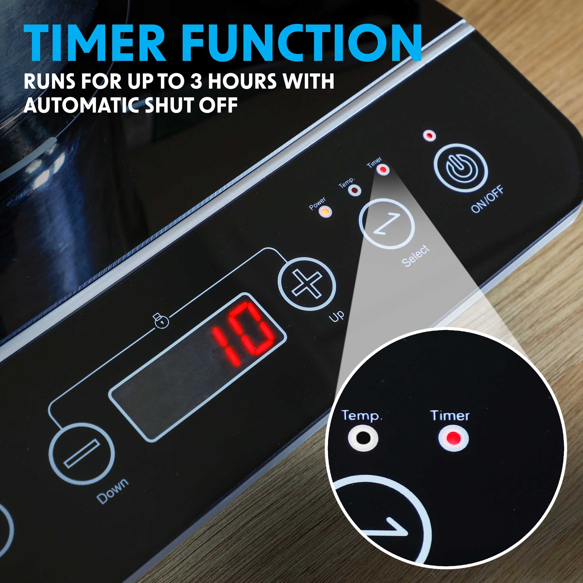 Baridi DH146 Portable Induction Hobs Action shot - timer - function - infographics
