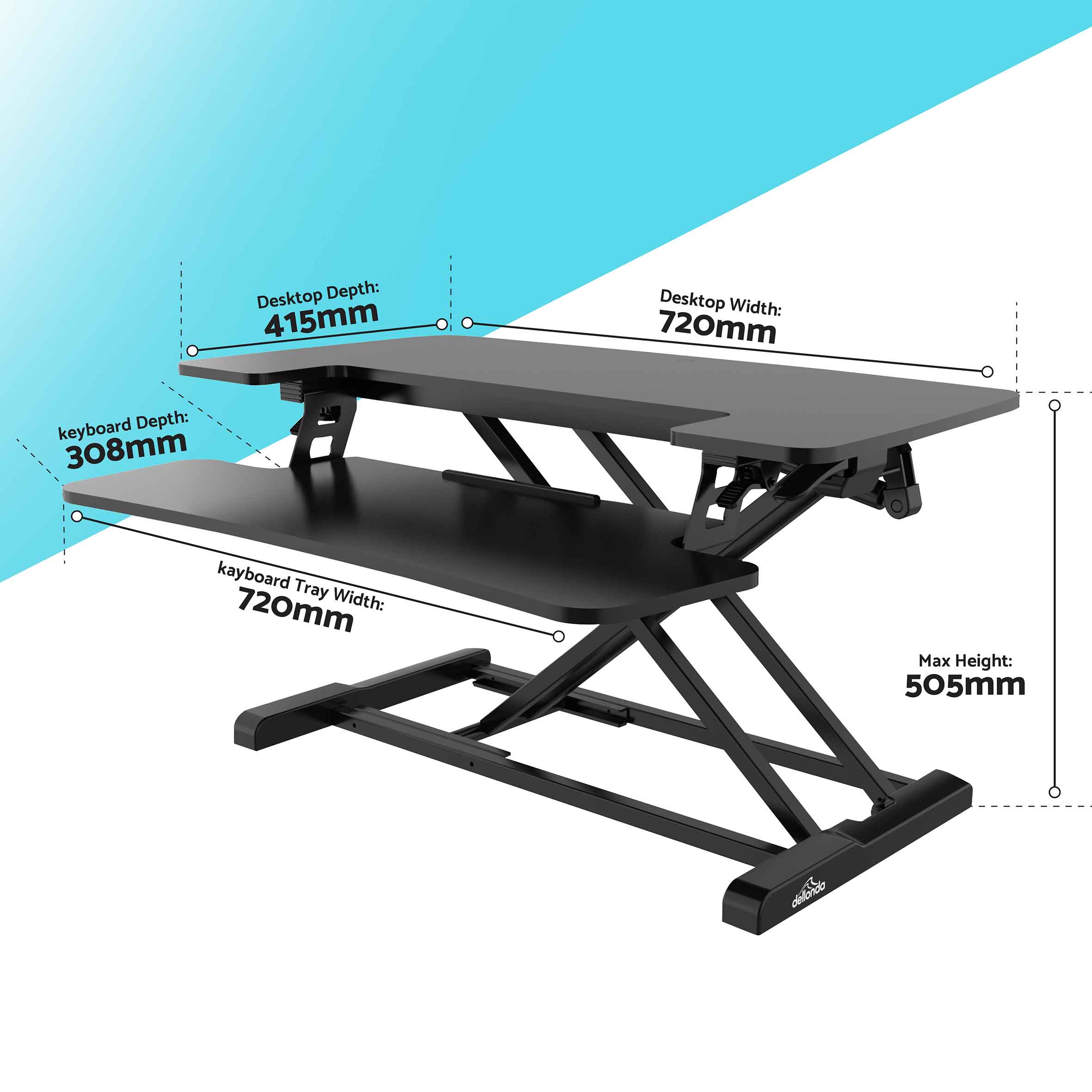Dellonda DH14 Adjustable Desk Action shot - dimensions