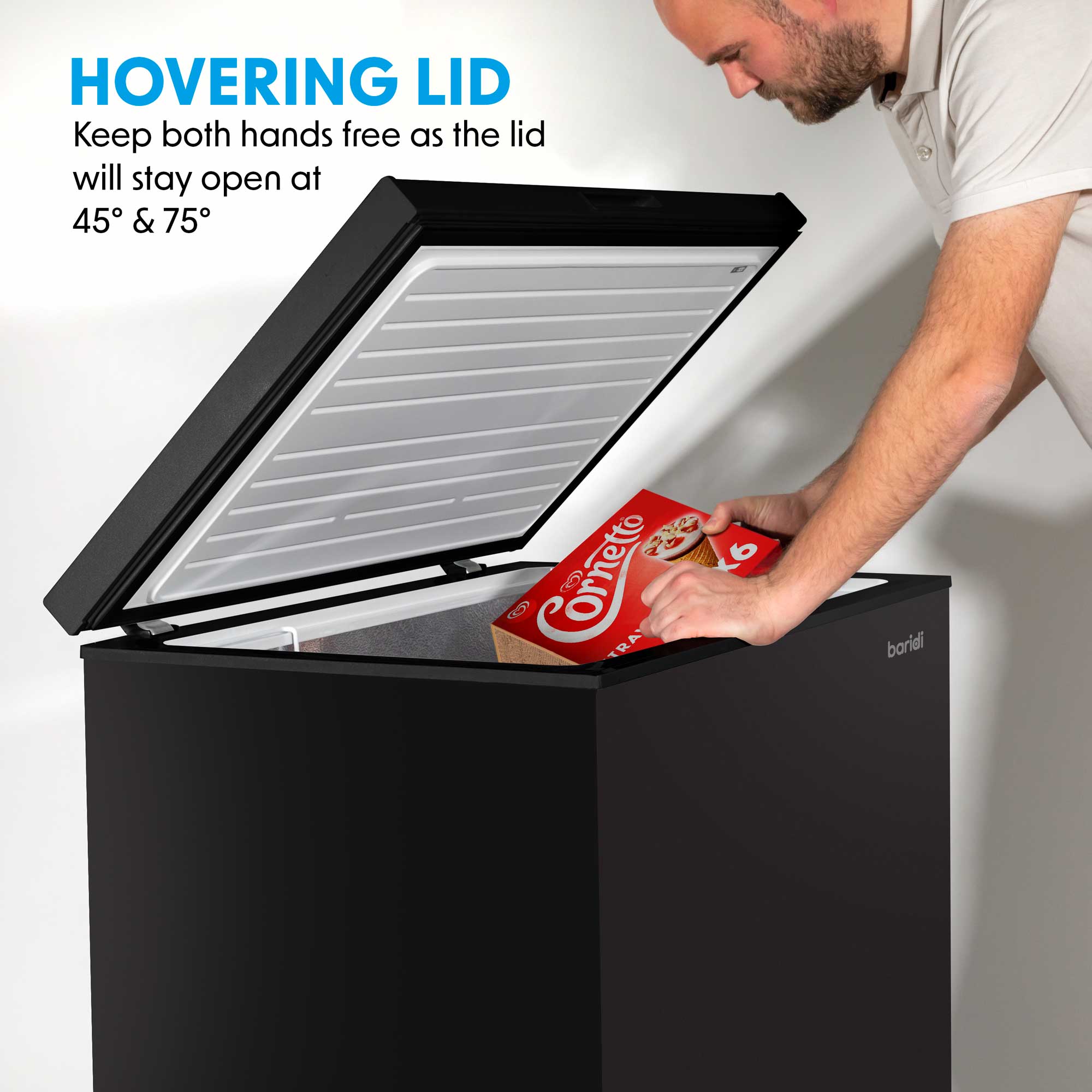 Baridi DH152 Chest Freezer Action shot - hovering - door