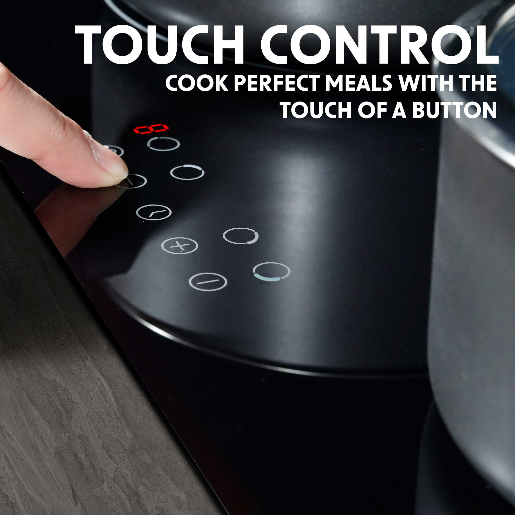 Baridi DH176 Induction Hobs Action shot - touch - controls