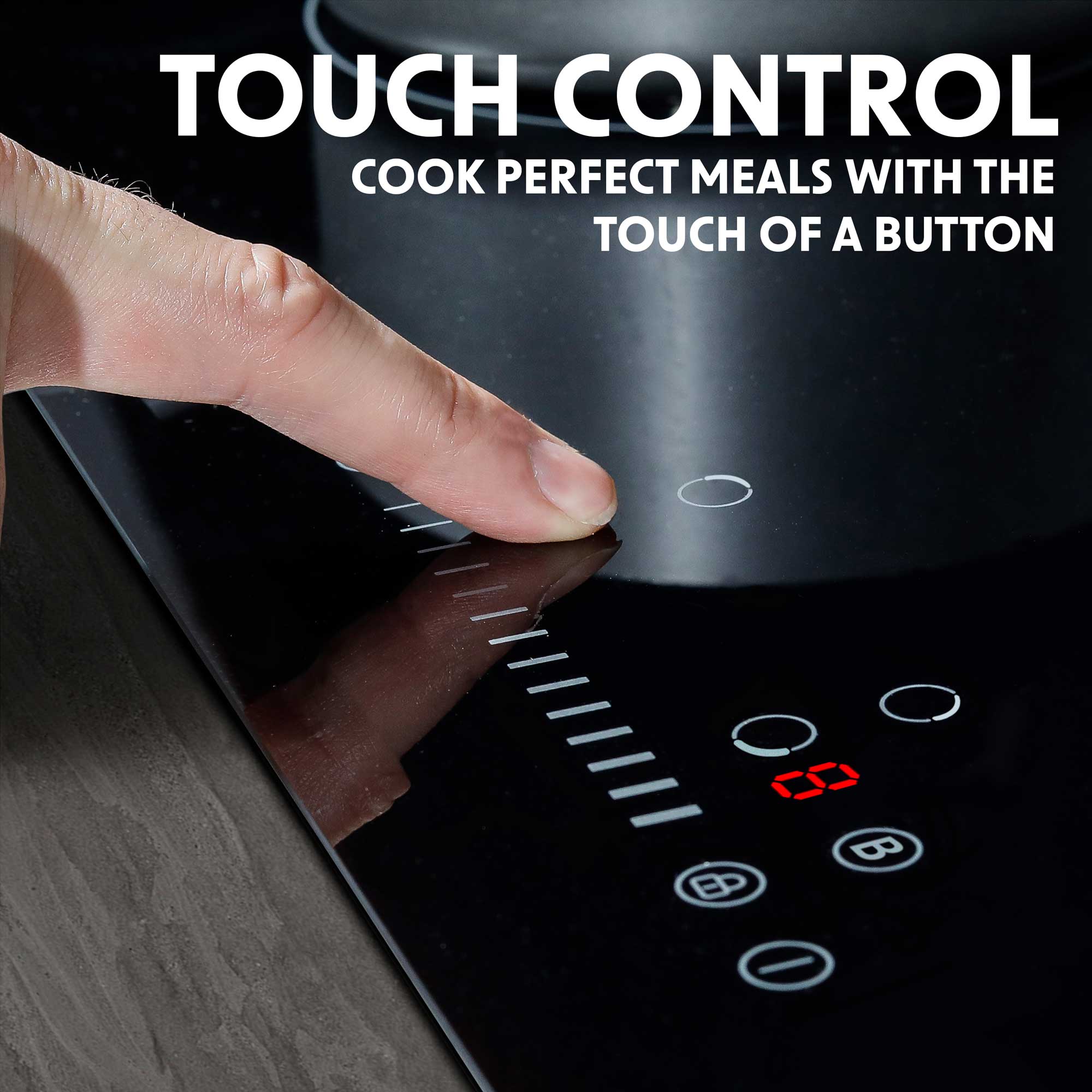 Baridi DH179 Induction Hobs Action shot - touch - controls