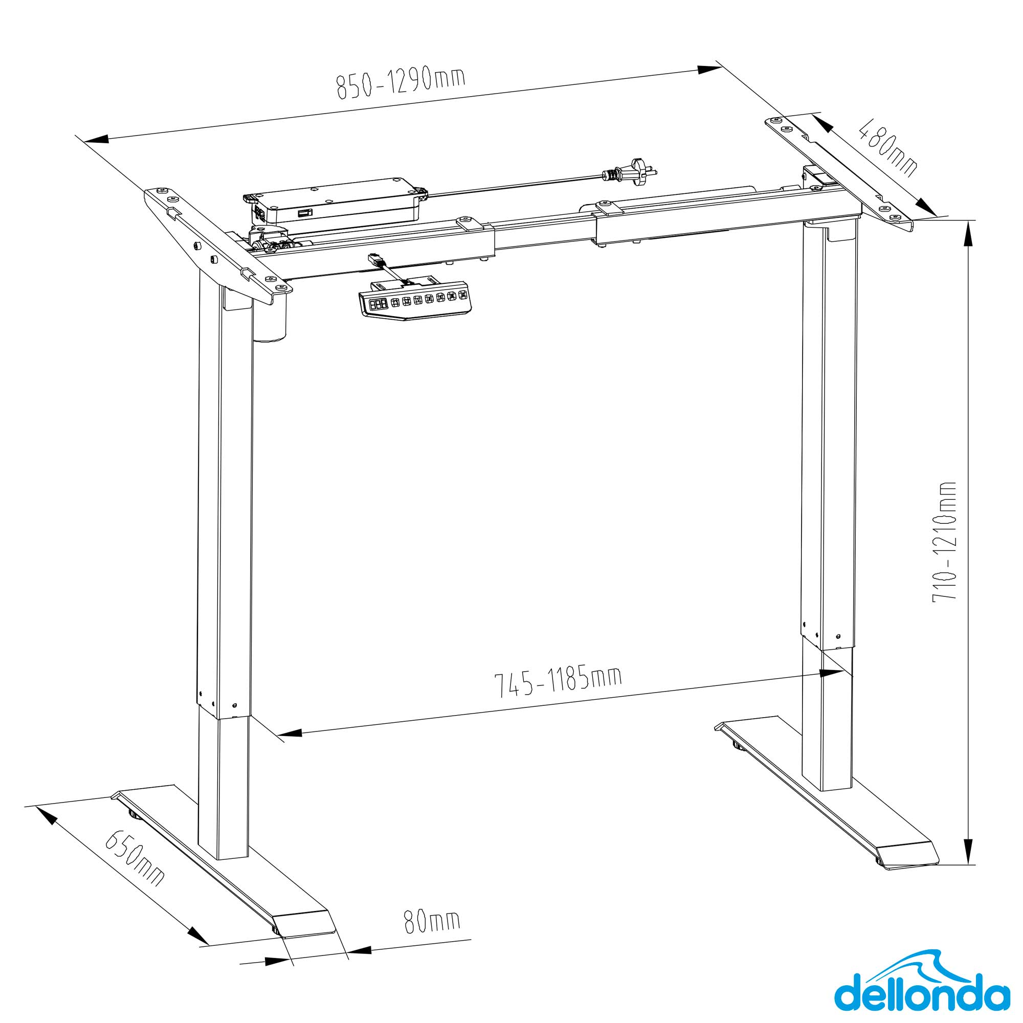 Dellonda DH18 Adjustable Desk Action shot - line - dimensions